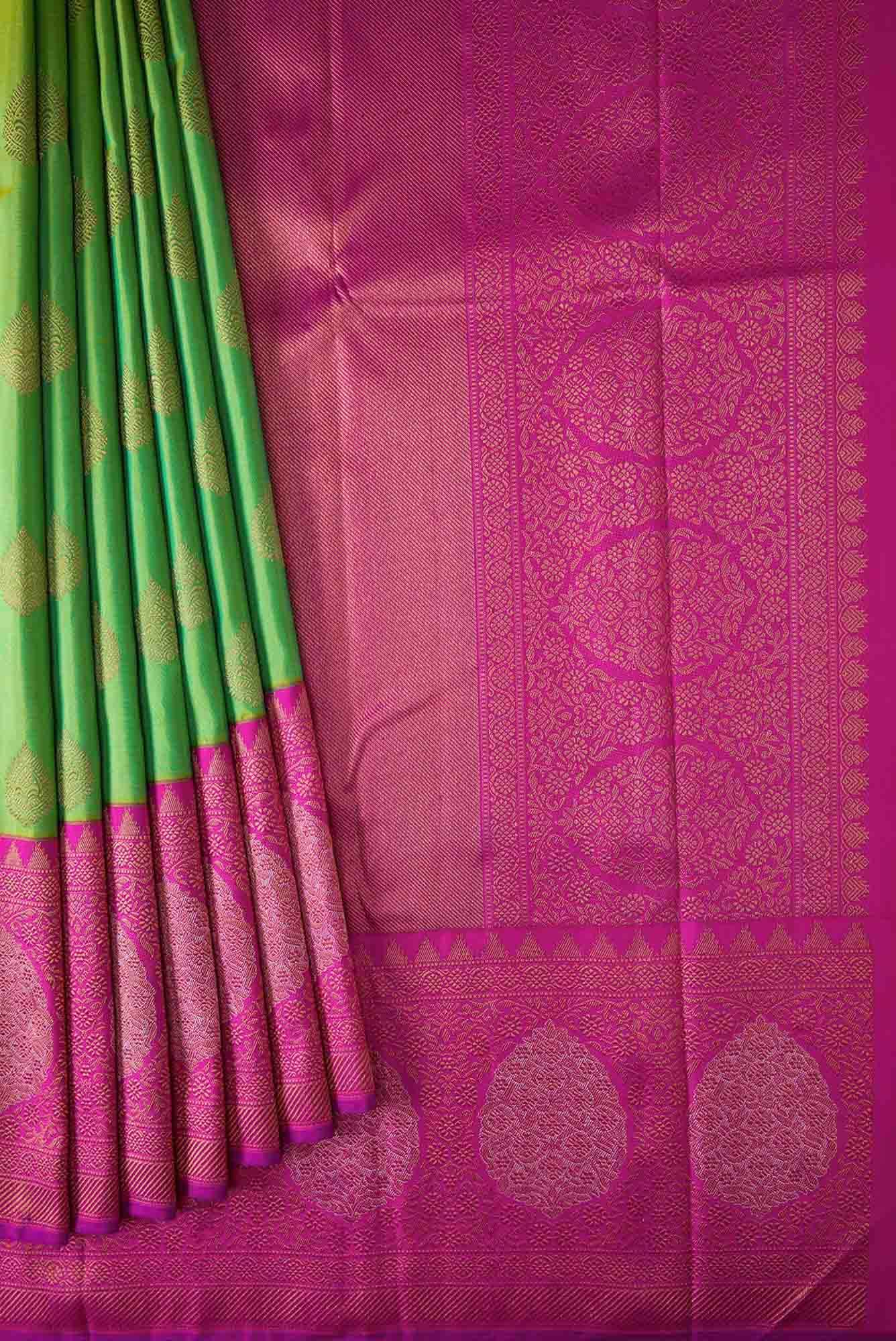 Pure Silk Pure Zari Light Green Dual Tone Kanchipuram Saree