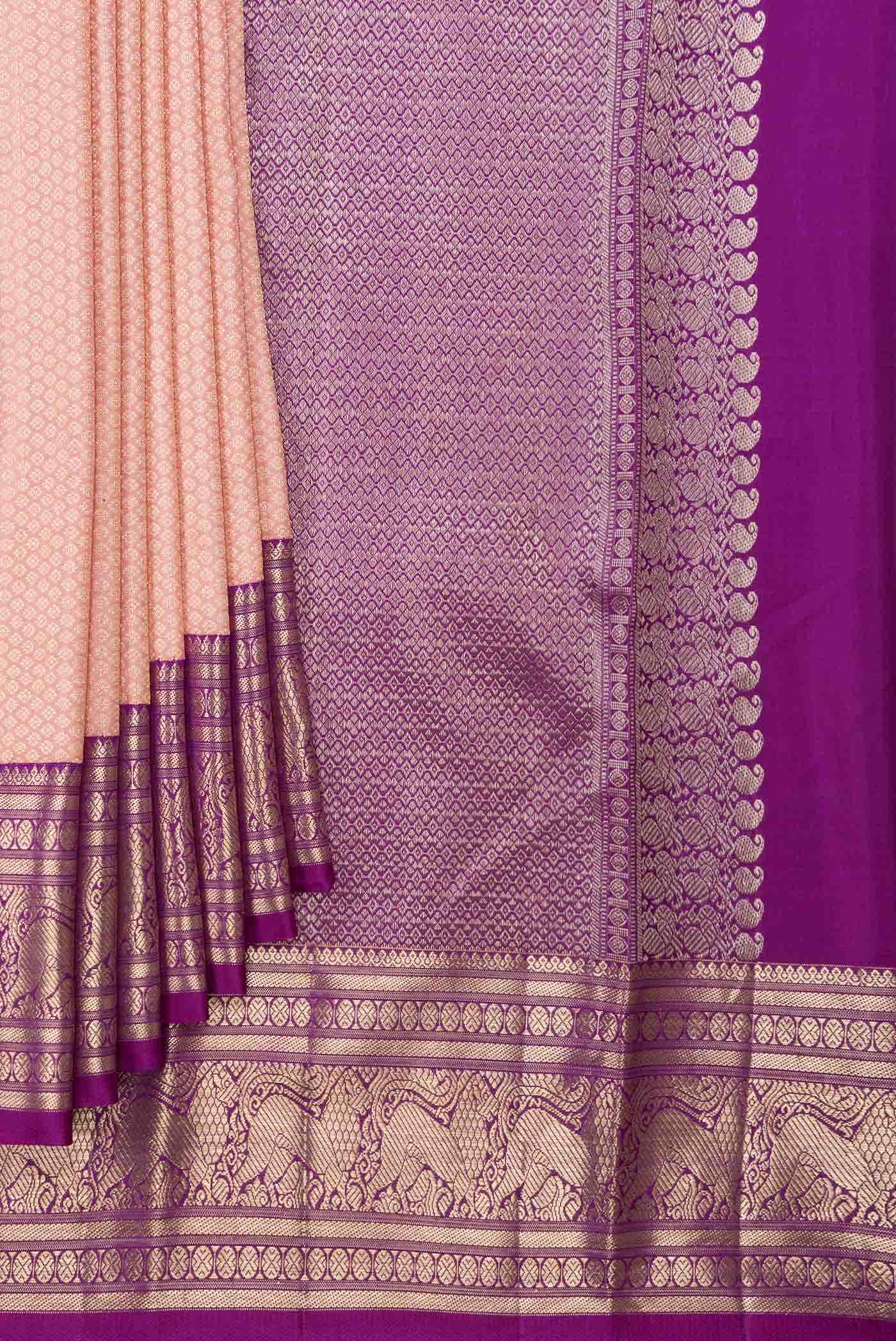 Golden Peach Dual Tone Kanchipuram Silk Saree