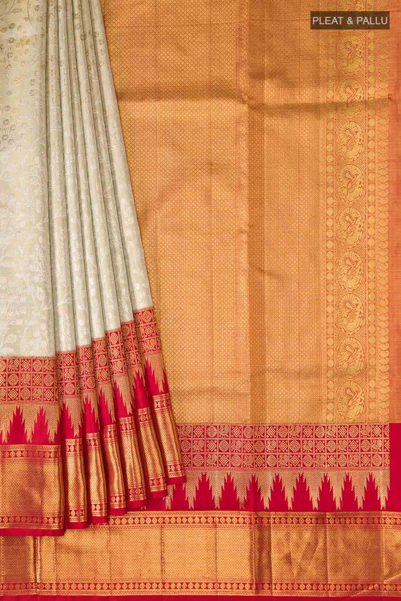 Pure Silk Pure Zari Green Kanchipuram Tissue Saree