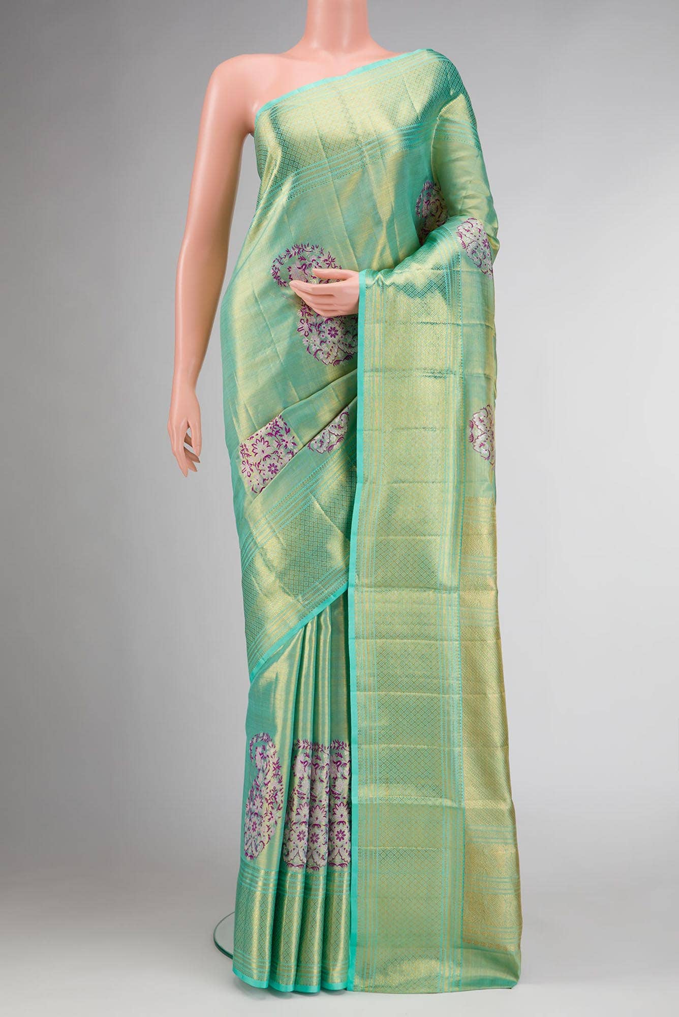 Sea Green Dual Tone Kanchipuram Tissue Silk Saree