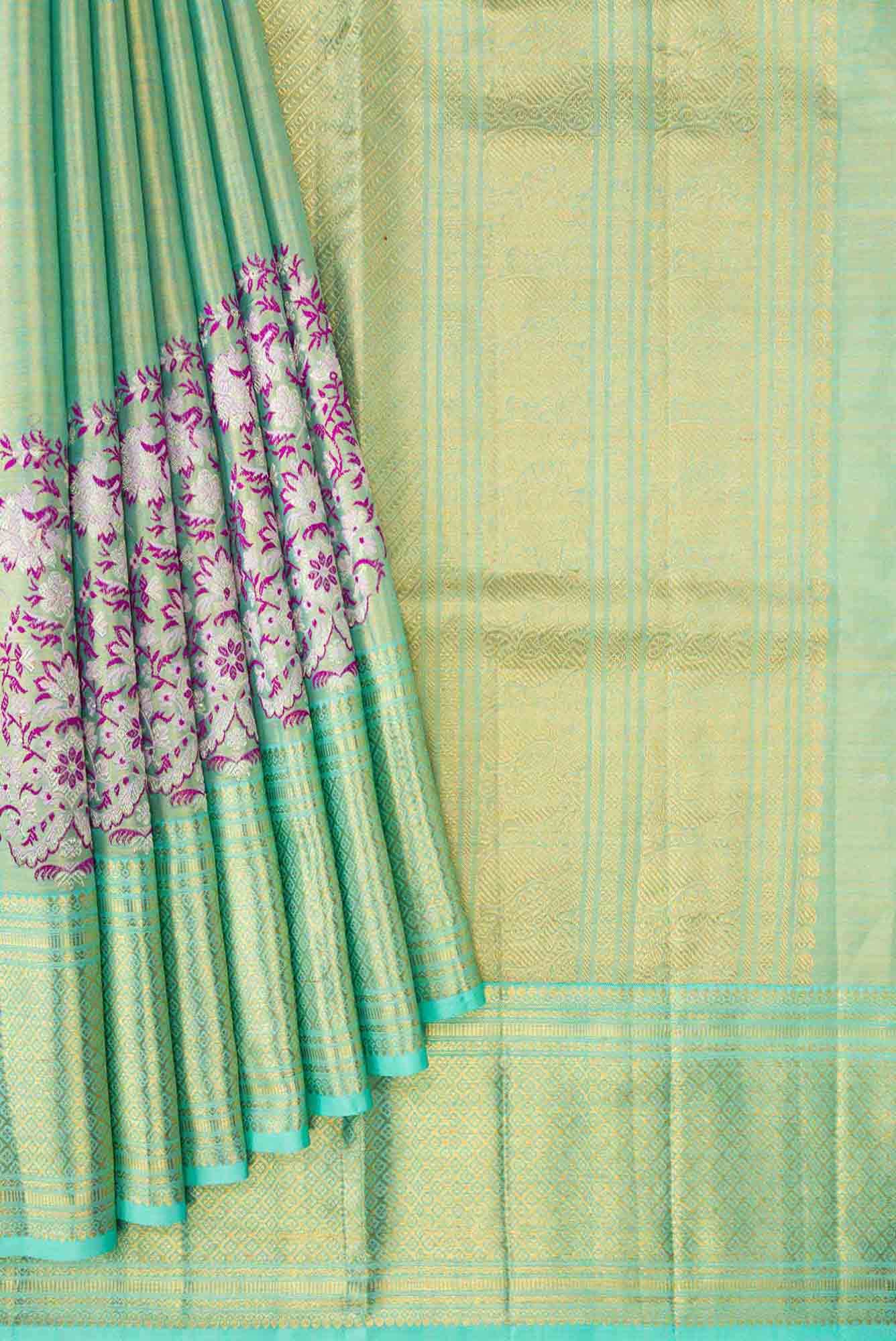 Sea Green Dual Tone Kanchipuram Tissue Silk Saree