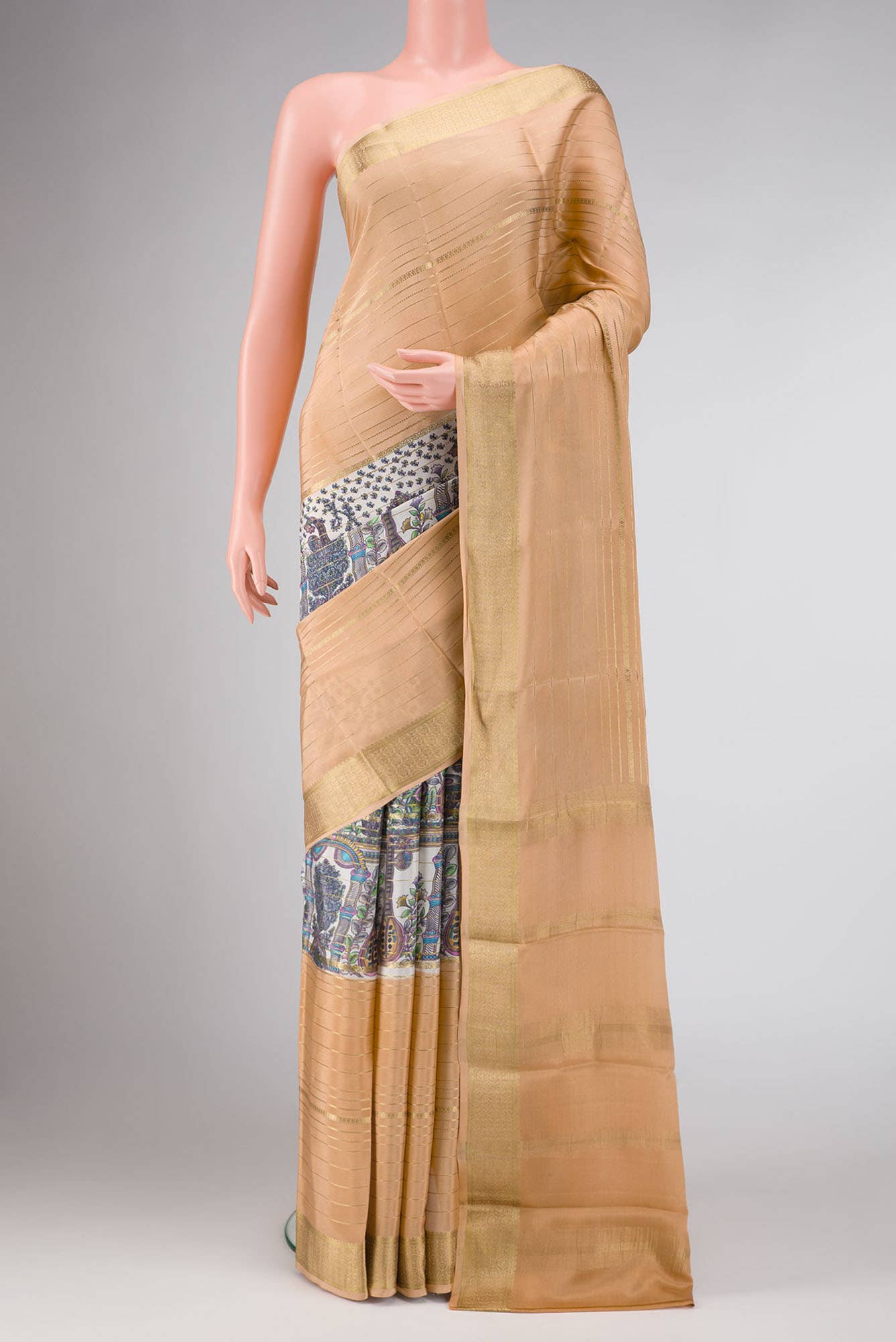 Golden Peach Dual Tone Mysore Crepe Saree