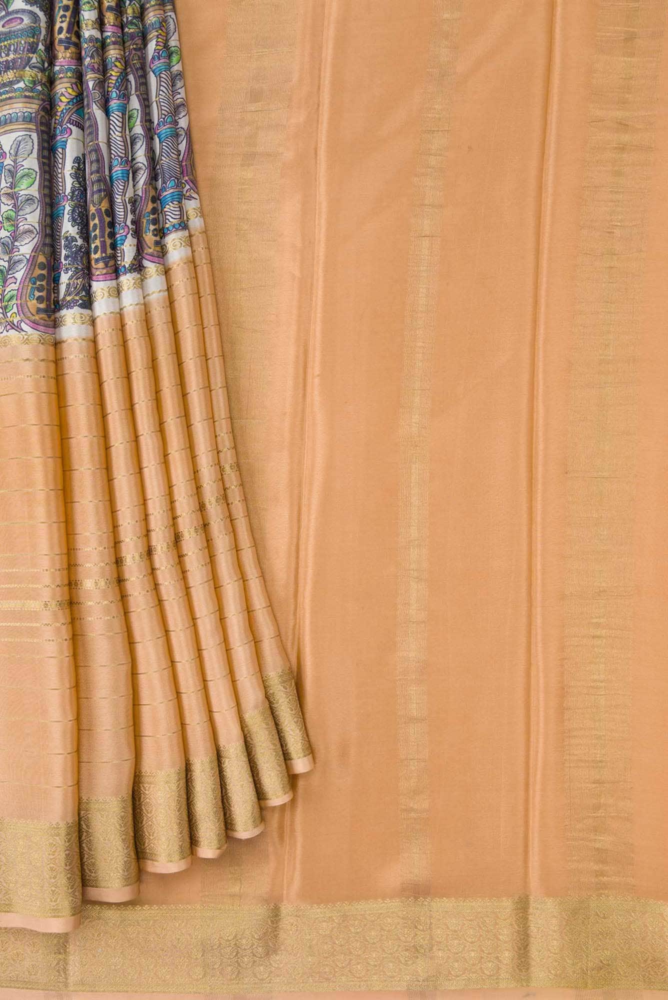 Golden Peach Dual Tone Mysore Crepe Saree