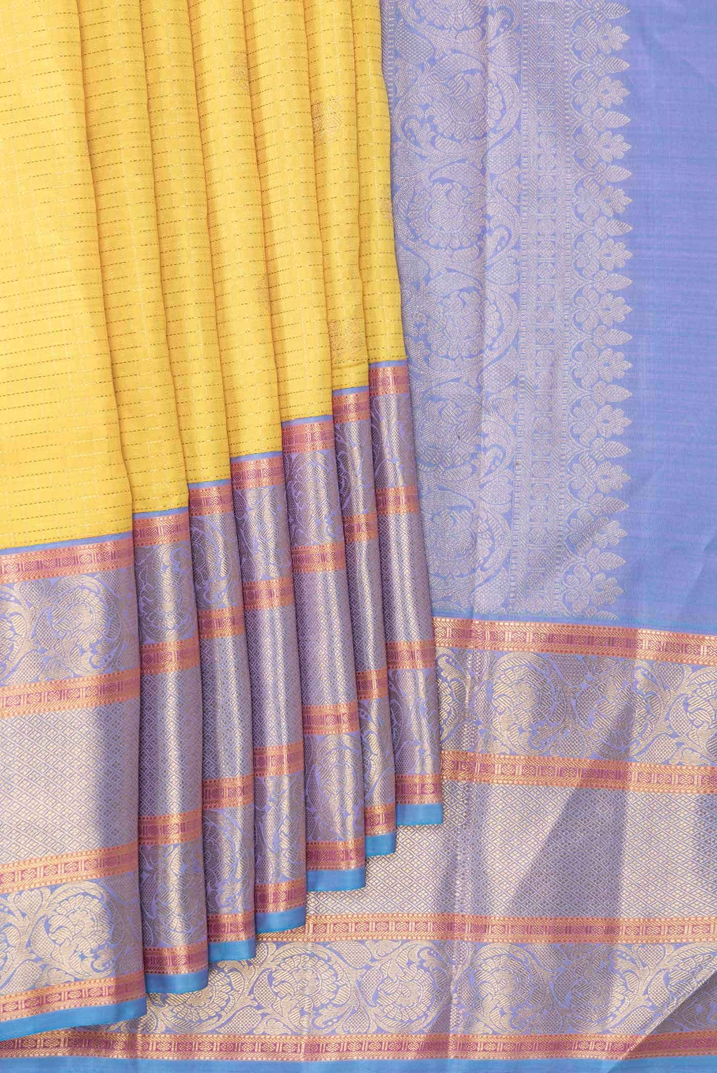 Pure Silk Pure Zari Yellow Dual Tone Kanchipuram Saree