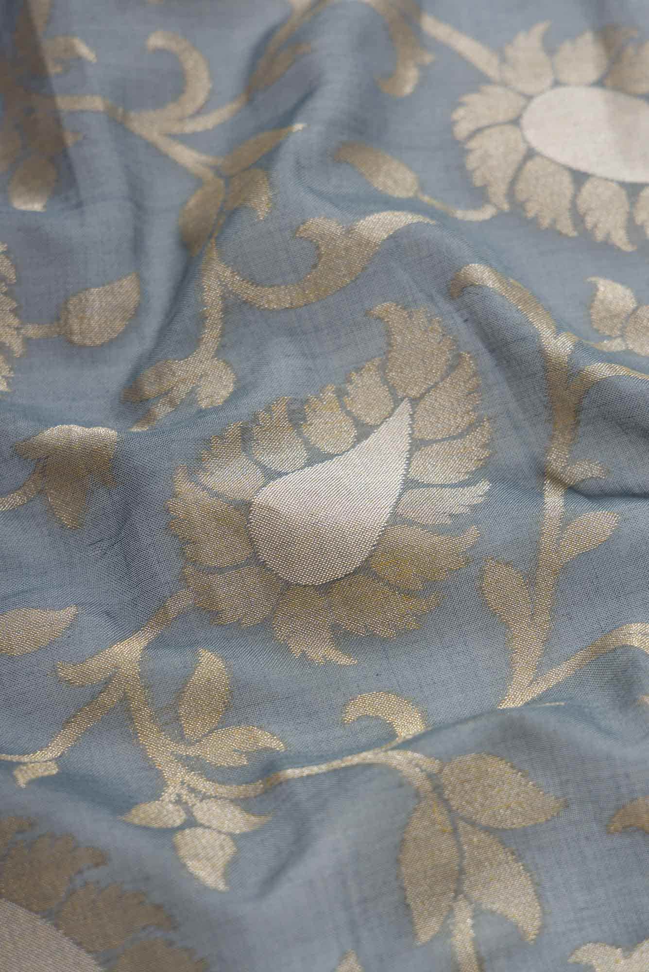 Pure Silk Pure Zari Grey Dual Tone Banarasi Cotton Saree