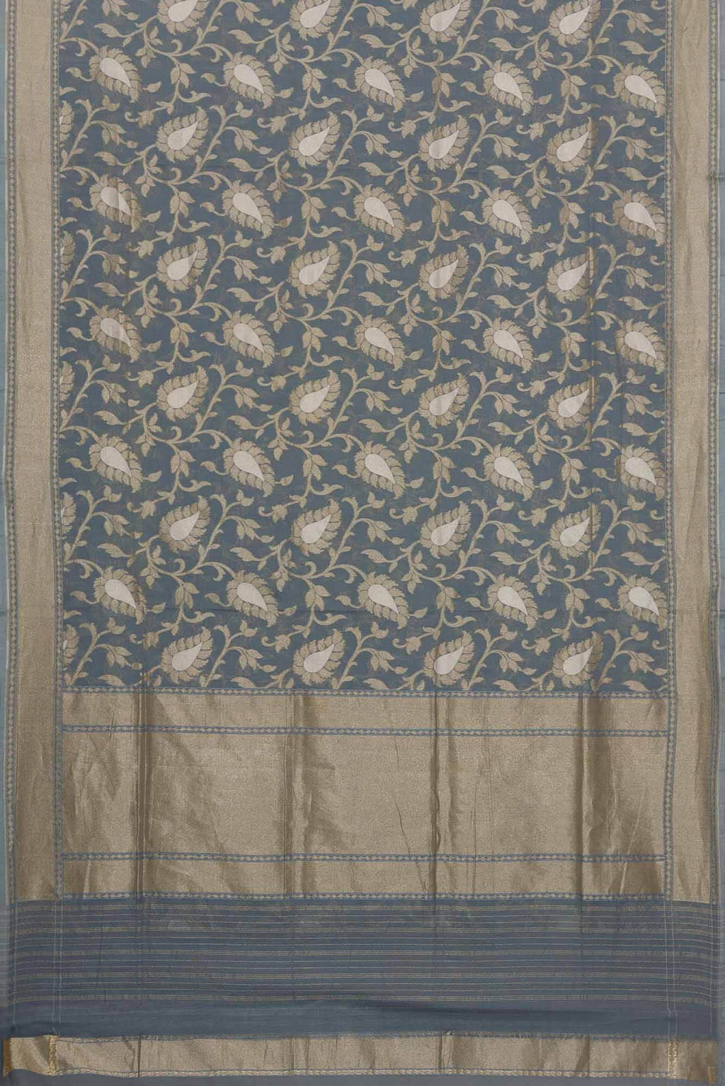 Pure Silk Pure Zari Grey Dual Tone Banarasi Cotton Saree