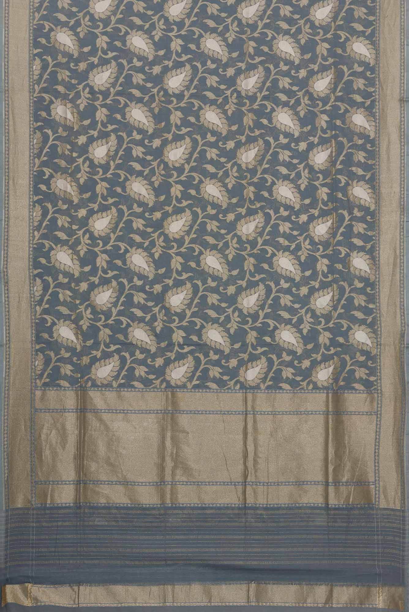 Pure Silk Pure Zari Grey Dual Tone Banarasi Cotton Saree