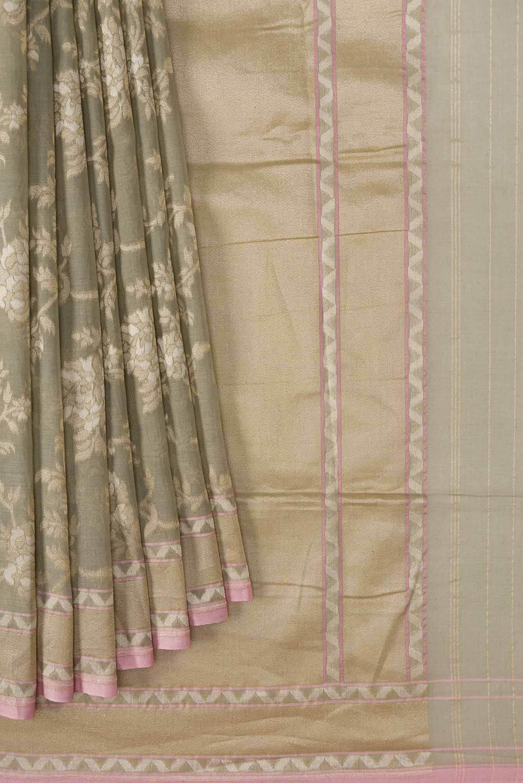 Pure Silk Pure Zari Grey Dual Tone Banarasi Cotton Saree