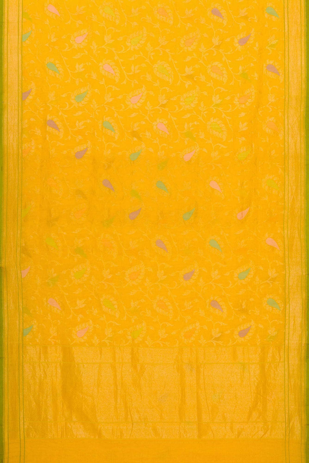 Pure Silk Pure Zari Yellow Dual Tone Banarasi Cotton Saree