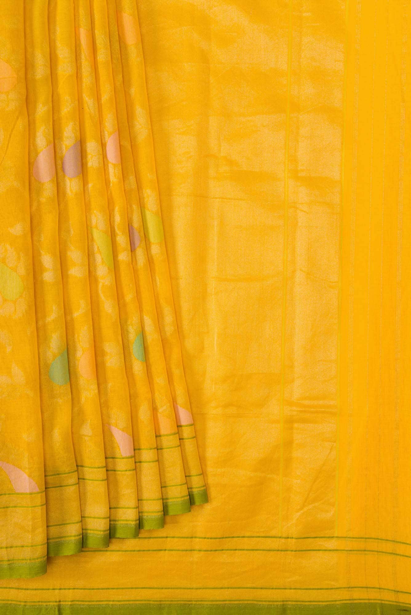 Pure Silk Pure Zari Yellow Dual Tone Banarasi Cotton Saree