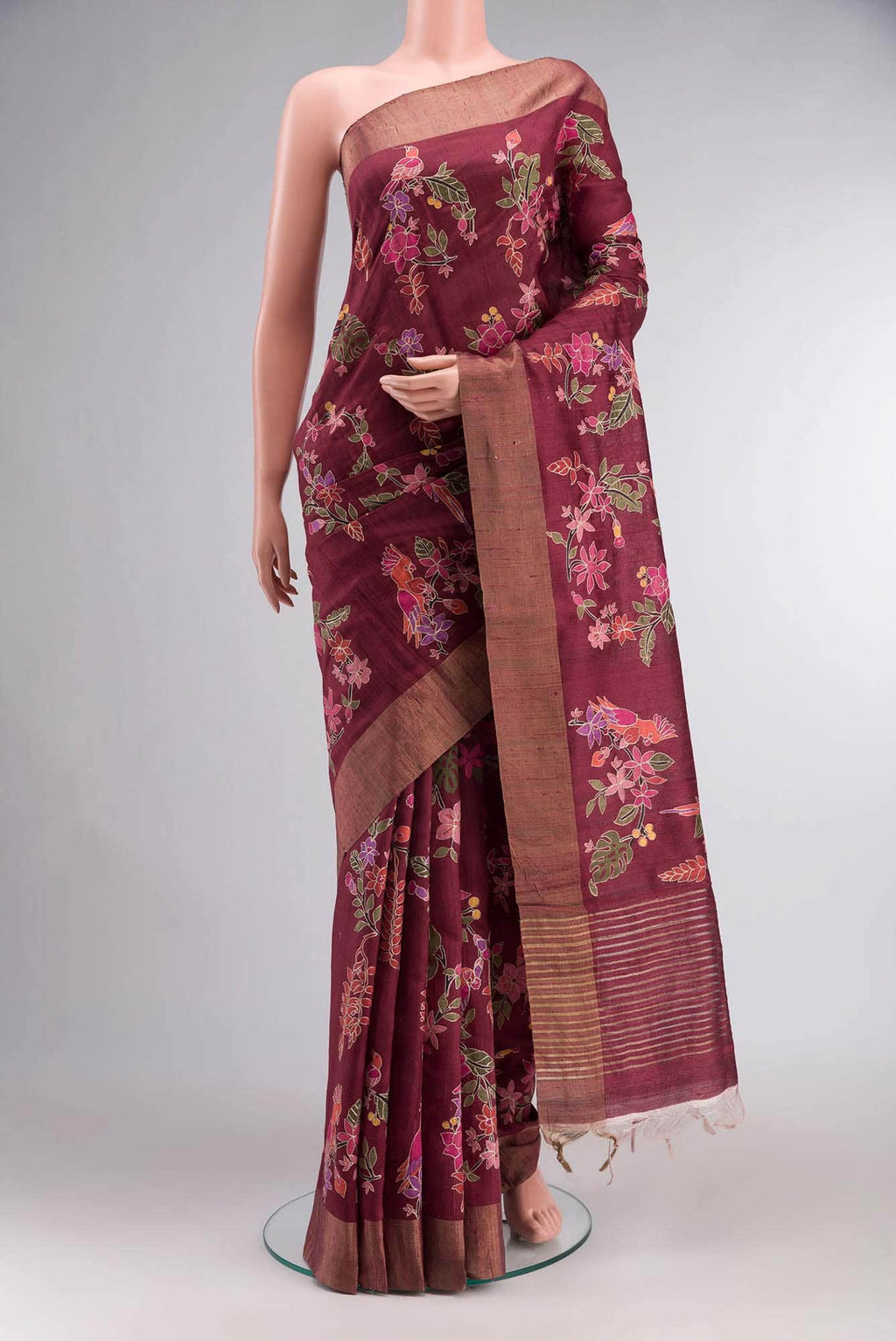 Maroon Bhagalpuri Tussar Silk Saree