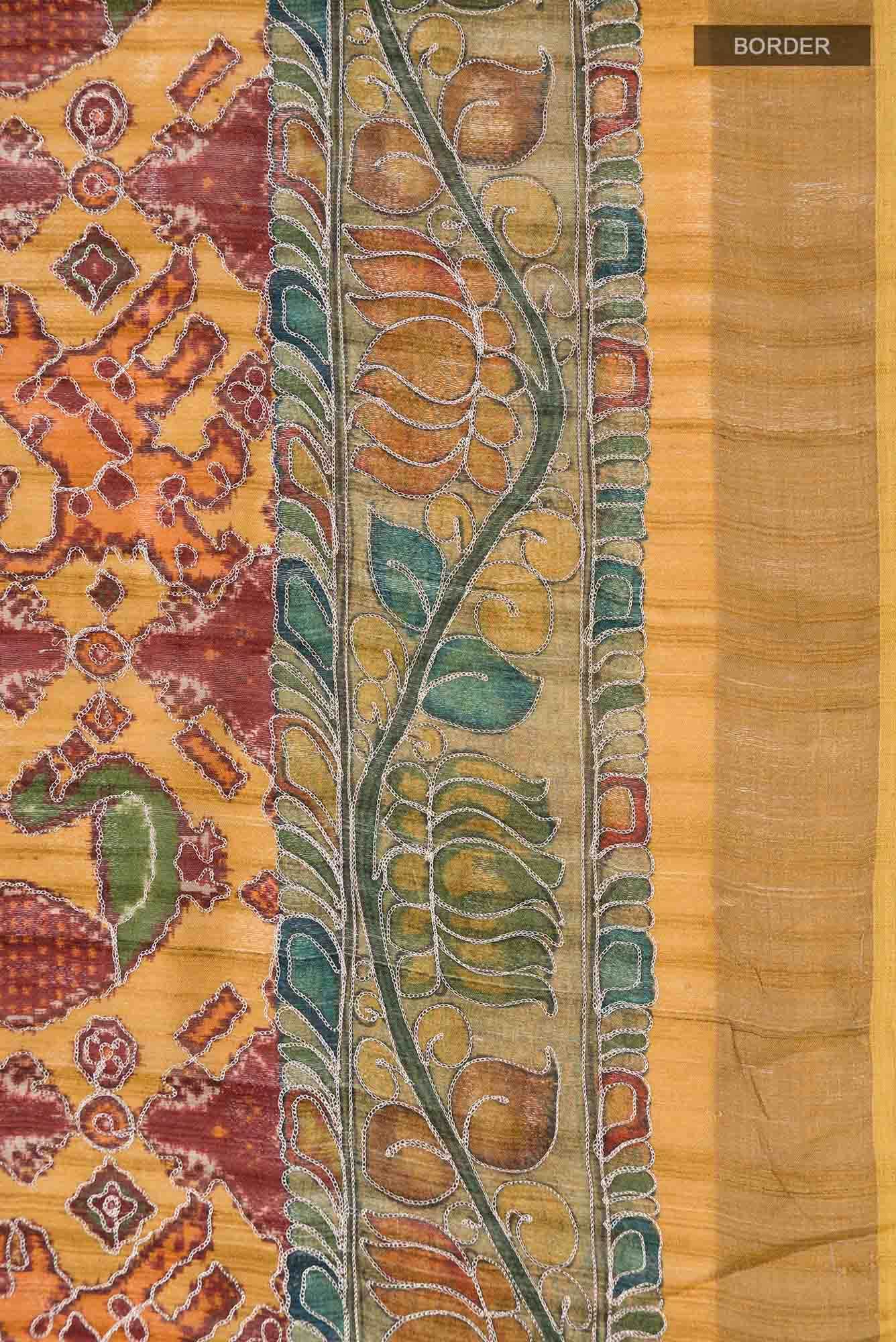 Mustard Tussar Silk Saree