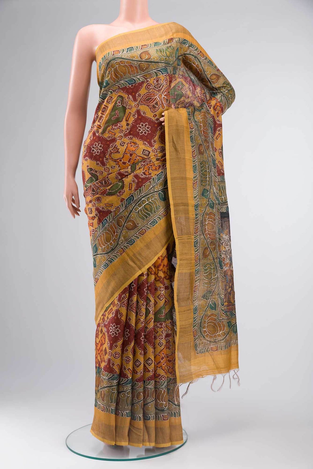 Mustard Tussar Silk Saree