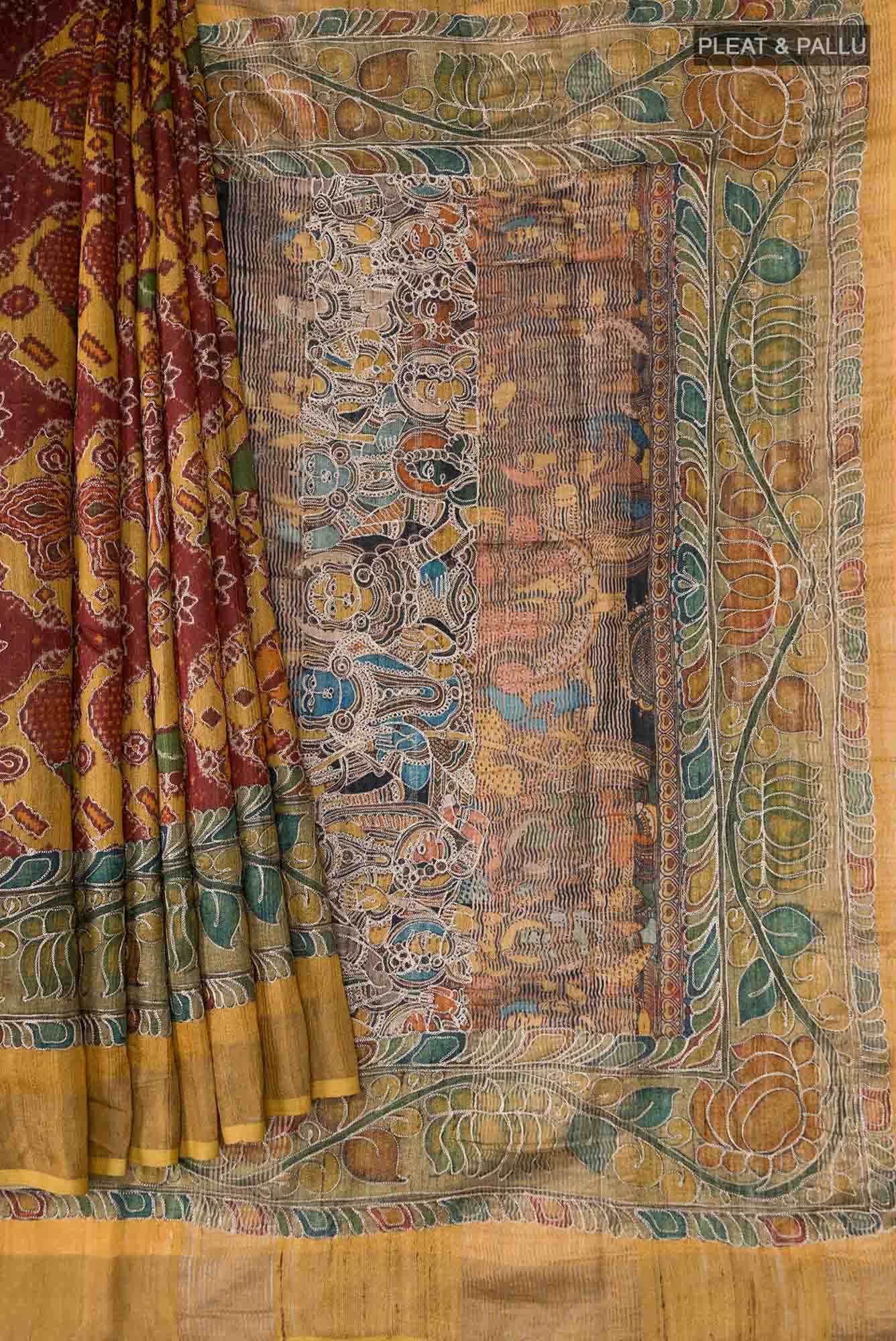 Mustard Tussar Silk Saree