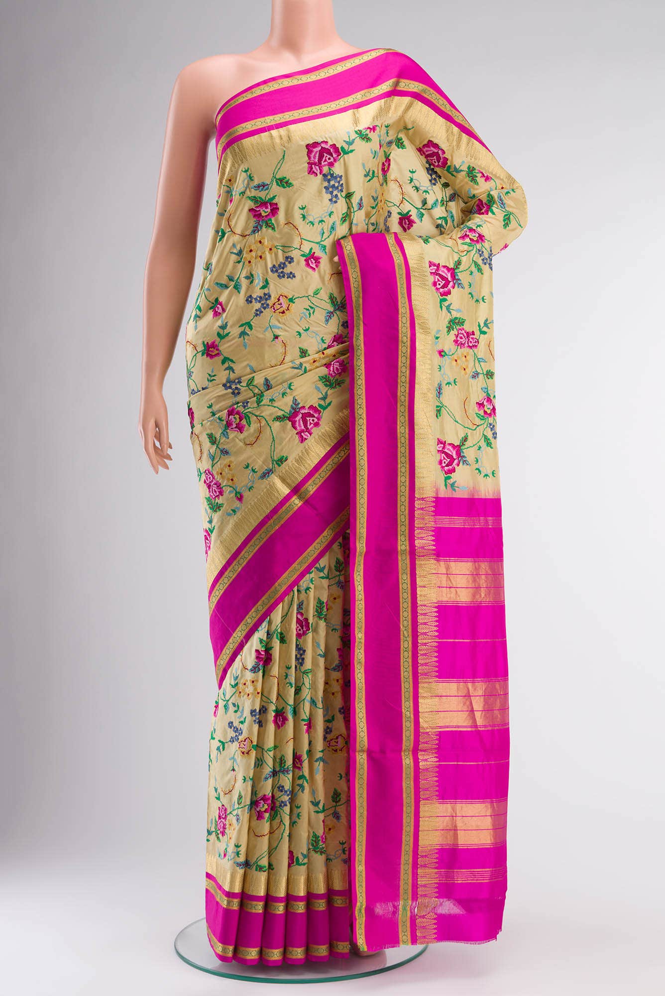 Beige Bangalore Silk Saree