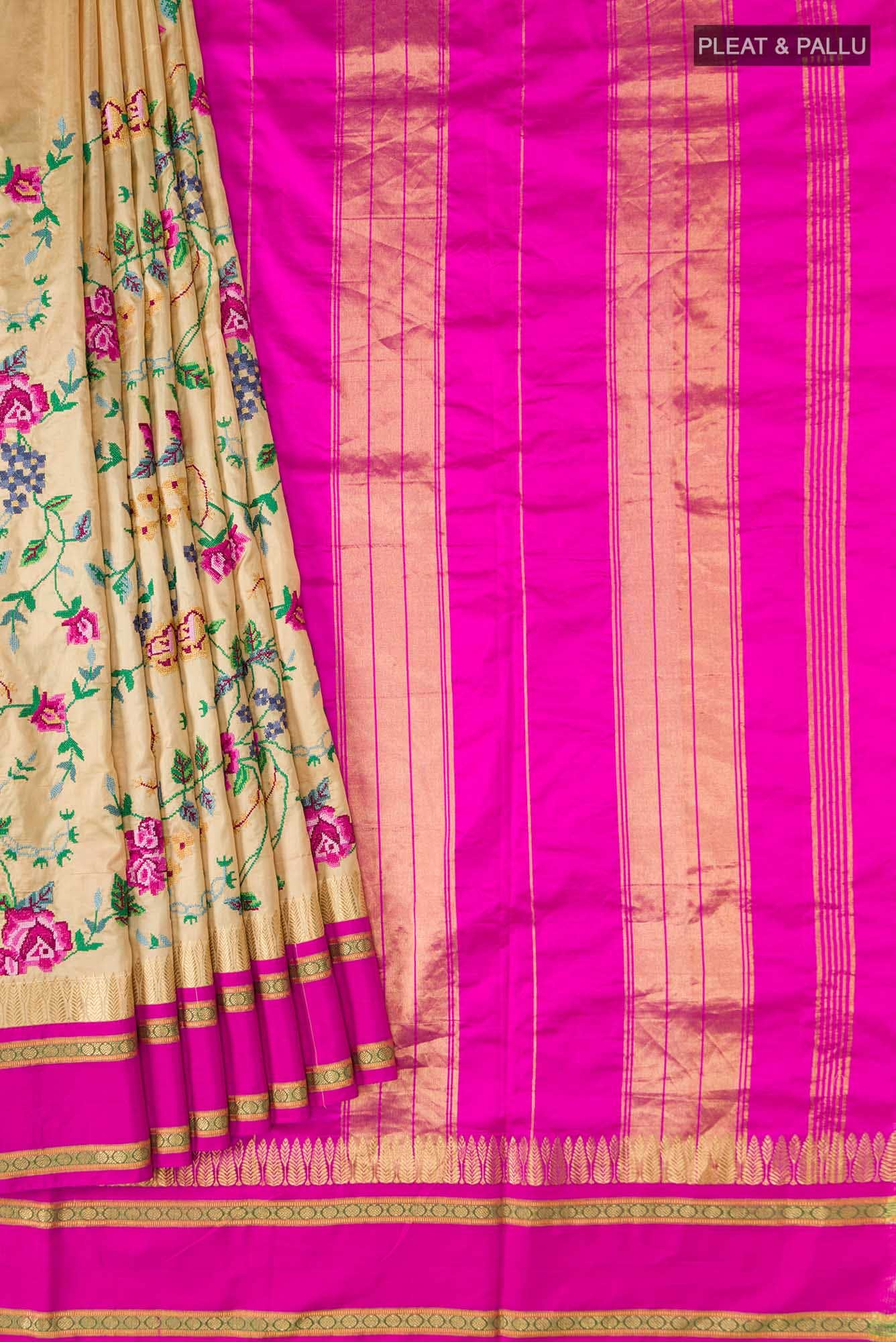 Beige Bangalore Silk Saree