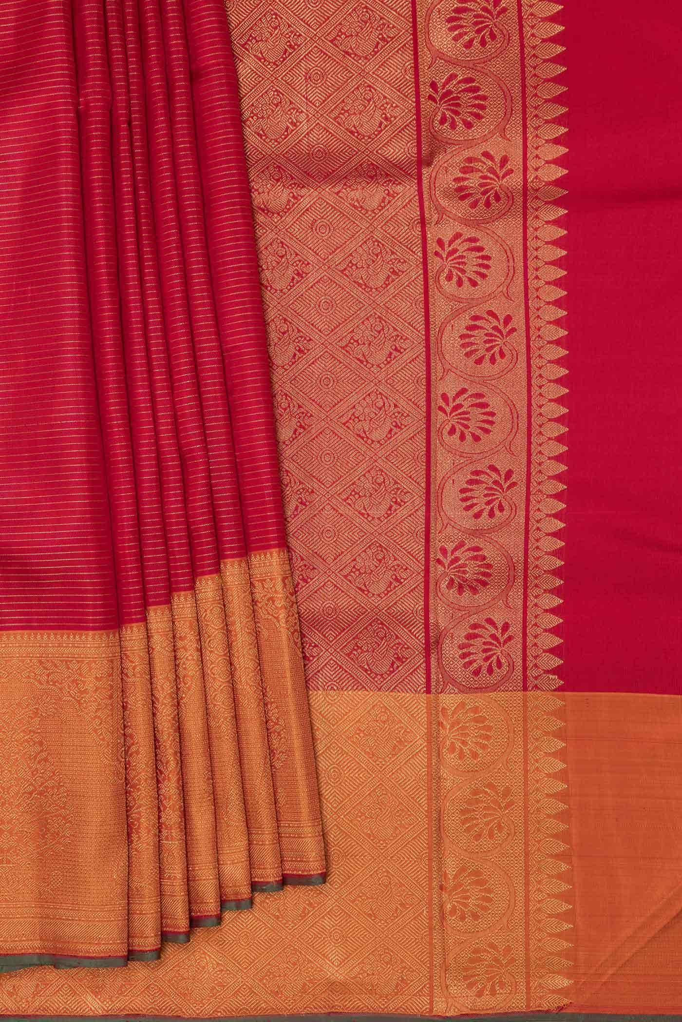 Pure Silk Pure Zari Maroon Dual Tone Kanchipuram Saree