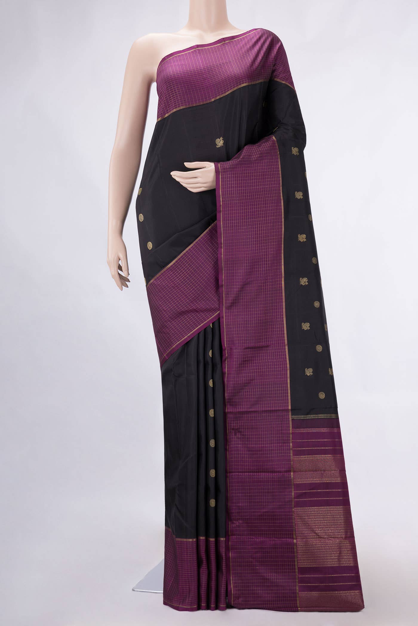 Pure Silk Pure Zari Black Dual Tone Kanchipuram Saree