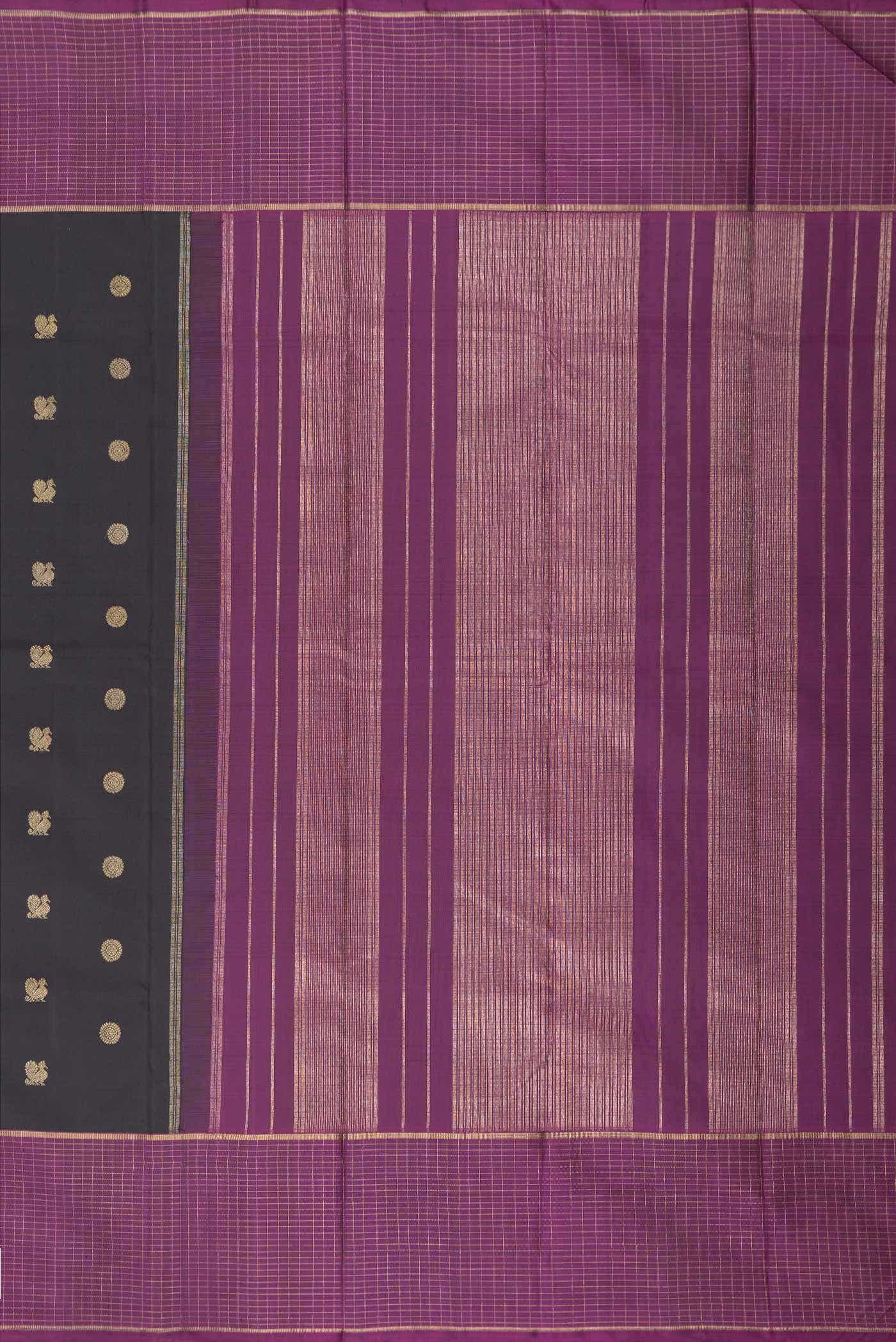 Pure Silk Pure Zari Black Dual Tone Kanchipuram Saree