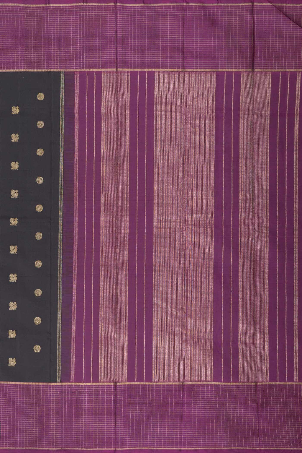 Pure Silk Pure Zari Black Dual Tone Kanchipuram Saree