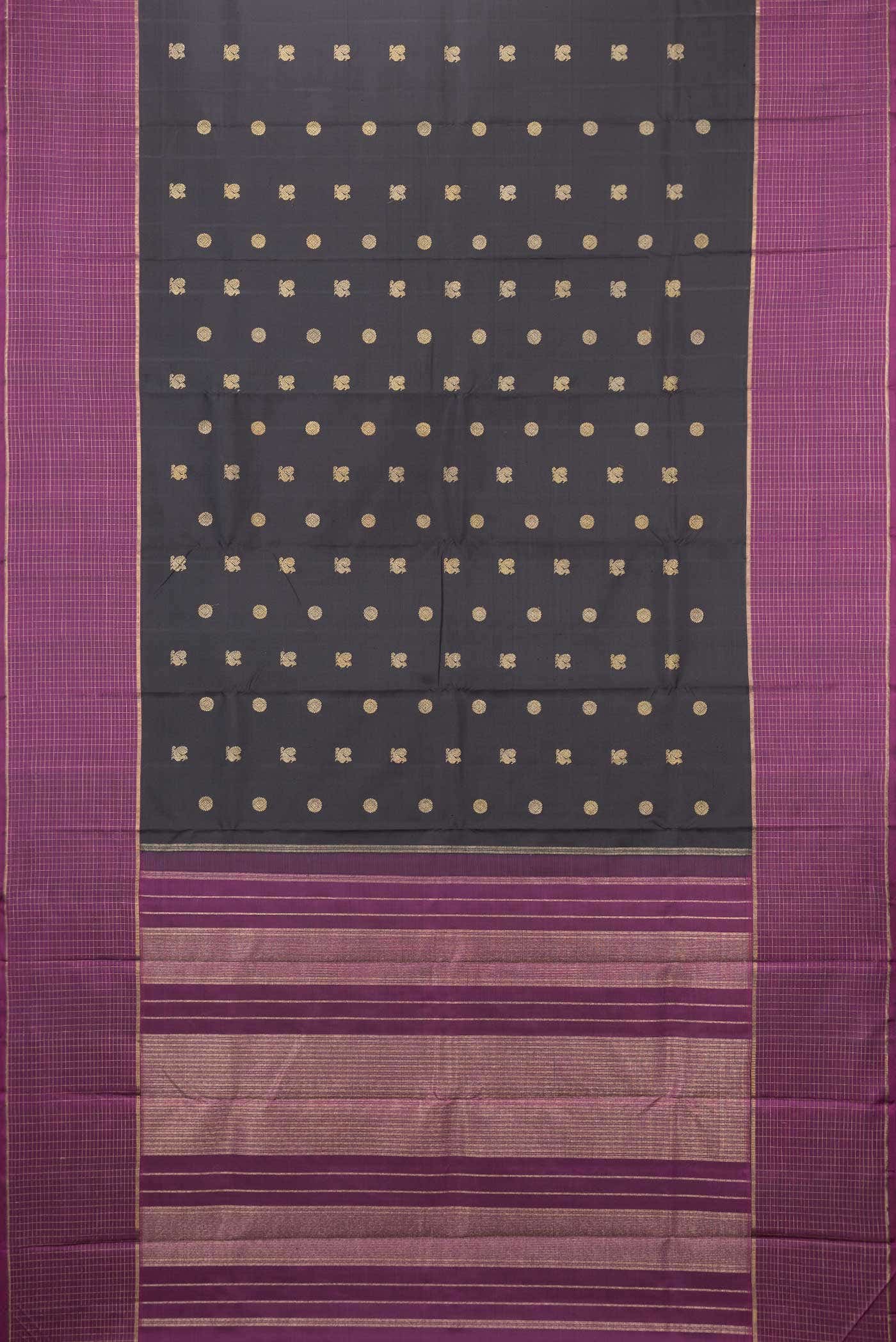 Pure Silk Pure Zari Black Dual Tone Kanchipuram Saree