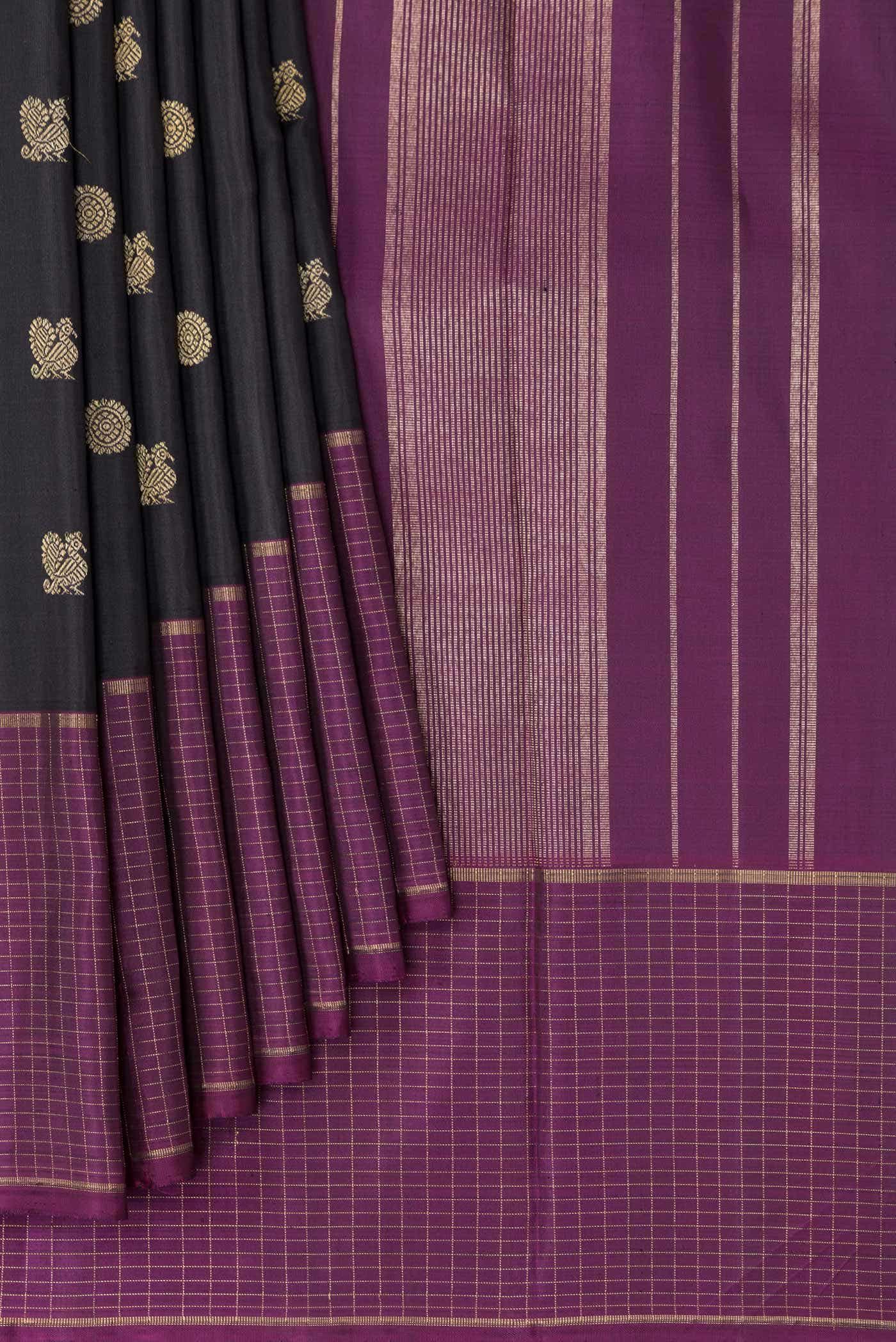 Pure Silk Pure Zari Black Dual Tone Kanchipuram Saree