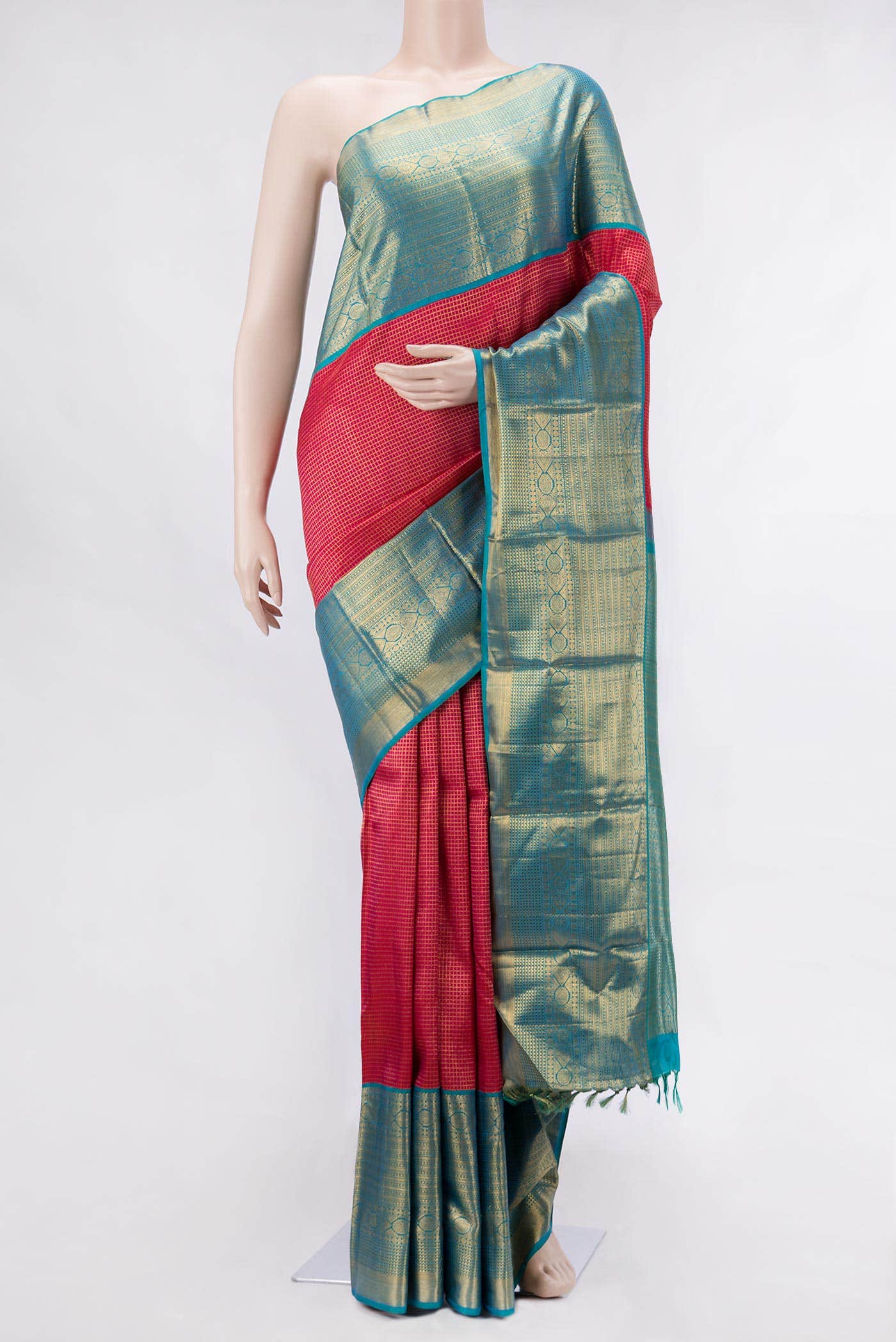 Dark Pink Dual Tone Kanchipuram Silk Saree