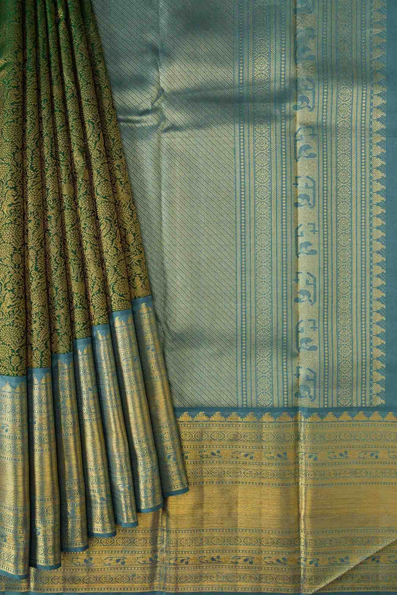 Bottle Green Kanchipuram Silk Saree