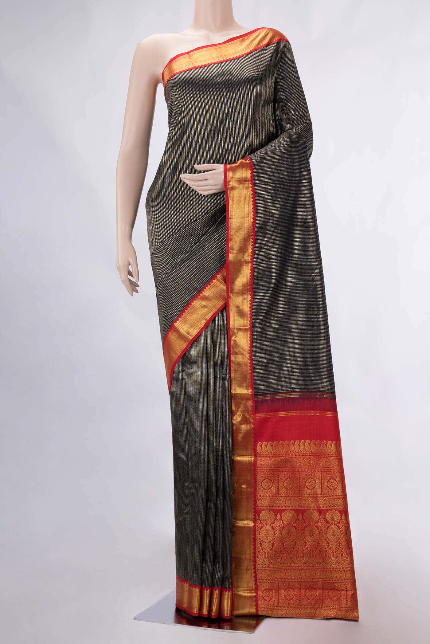 Pure Silk Pure Zari Black Dual Tone Kanchipuram Saree