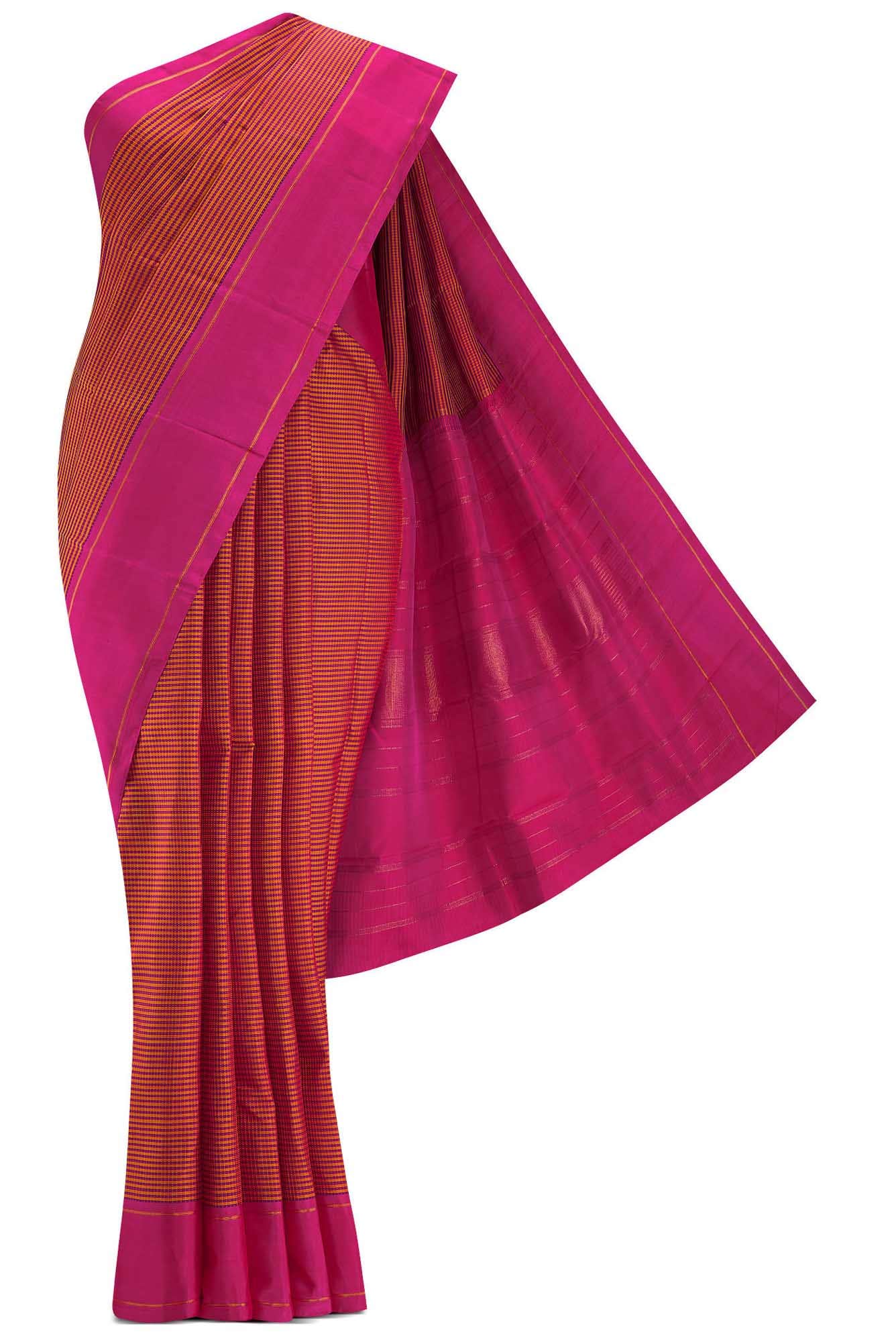 Pure Silk Pure Zari Orange and Pink Dual Tone Kanchipuram Saree