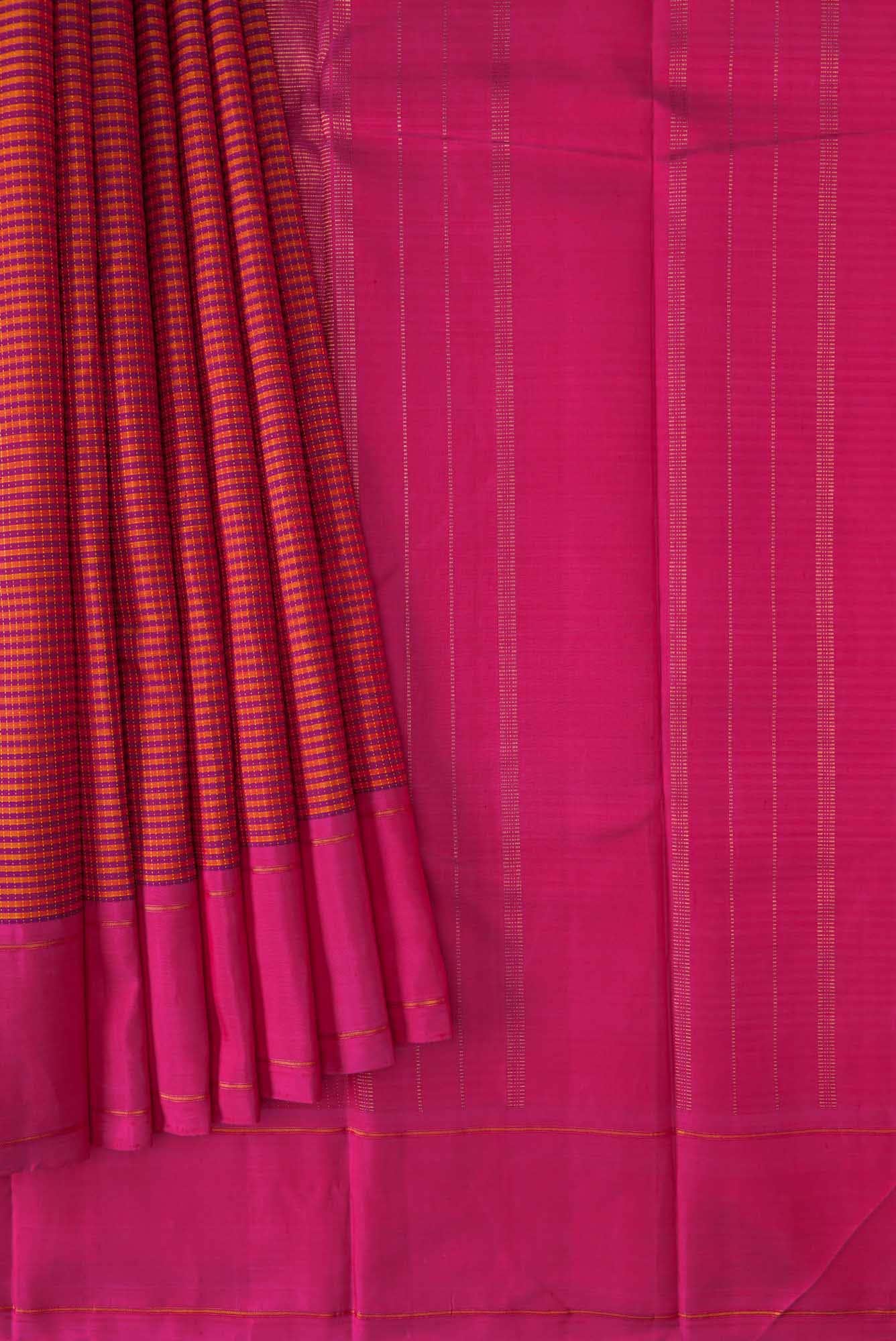 Pure Silk Pure Zari Orange and Pink Dual Tone Kanchipuram Saree