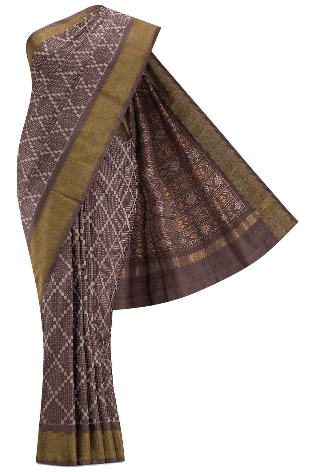 Brown Dual Tone Double Ikat Saree