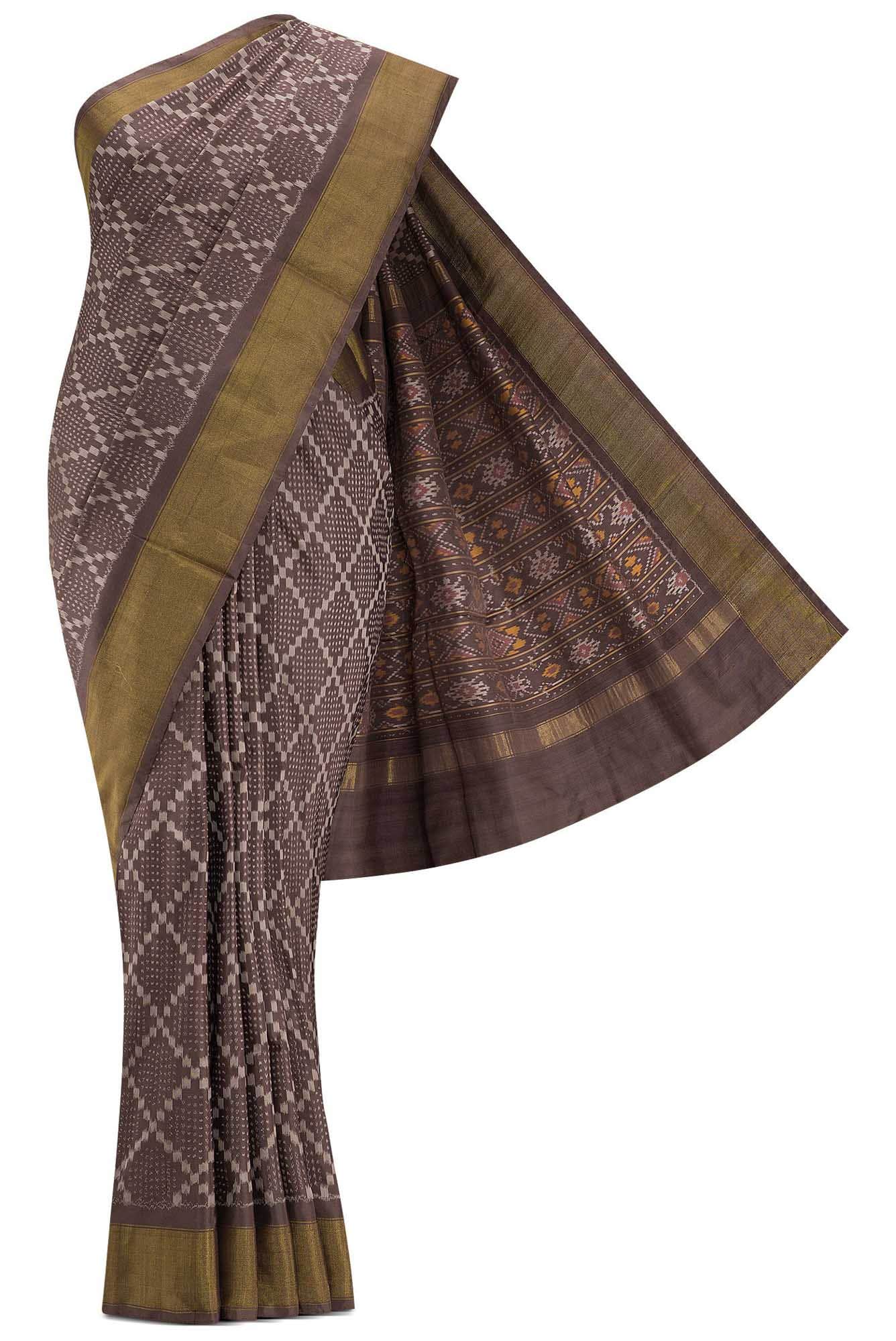 Brown Dual Tone Double Ikat Saree