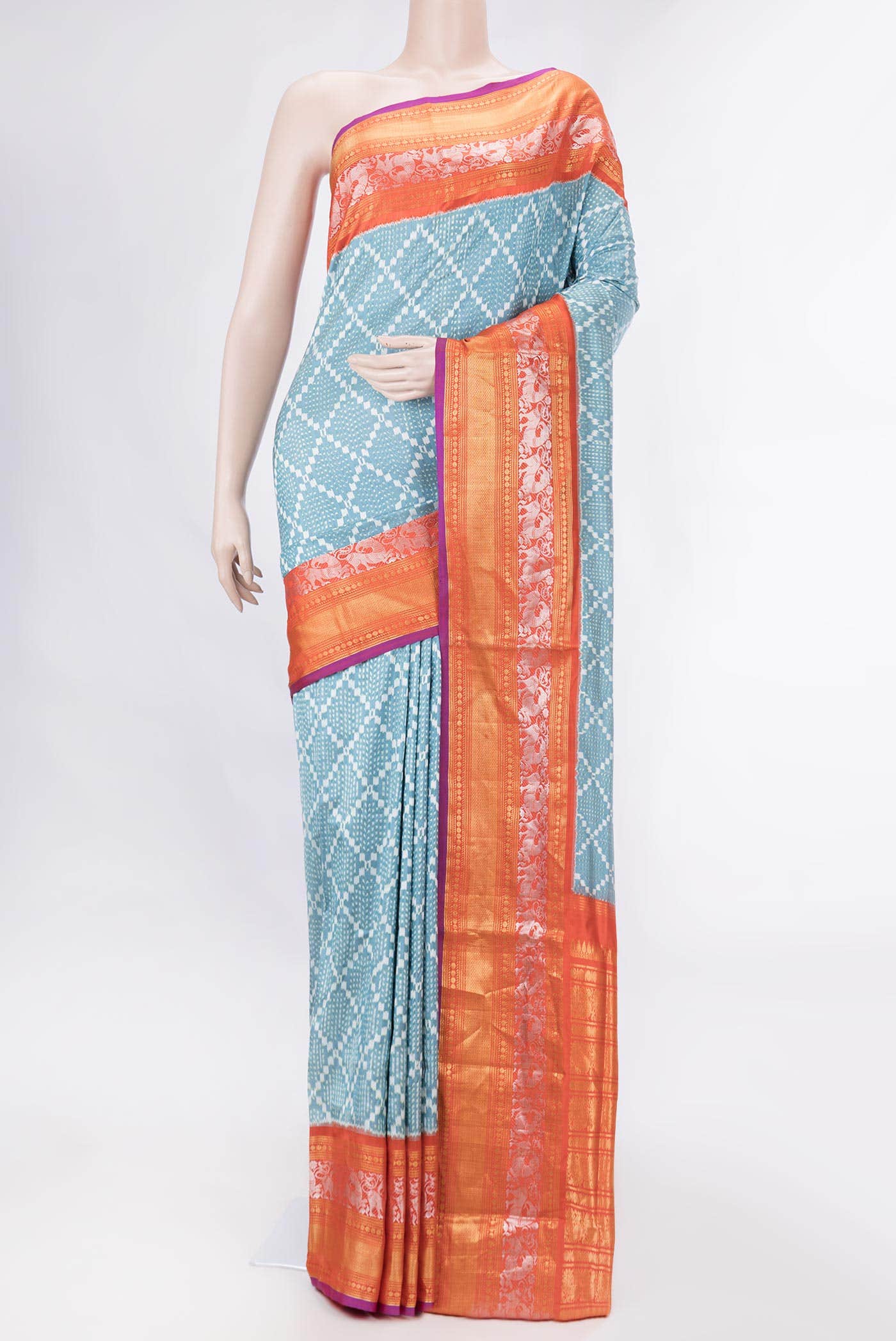 Grey Dual Tone Double Ikat Saree
