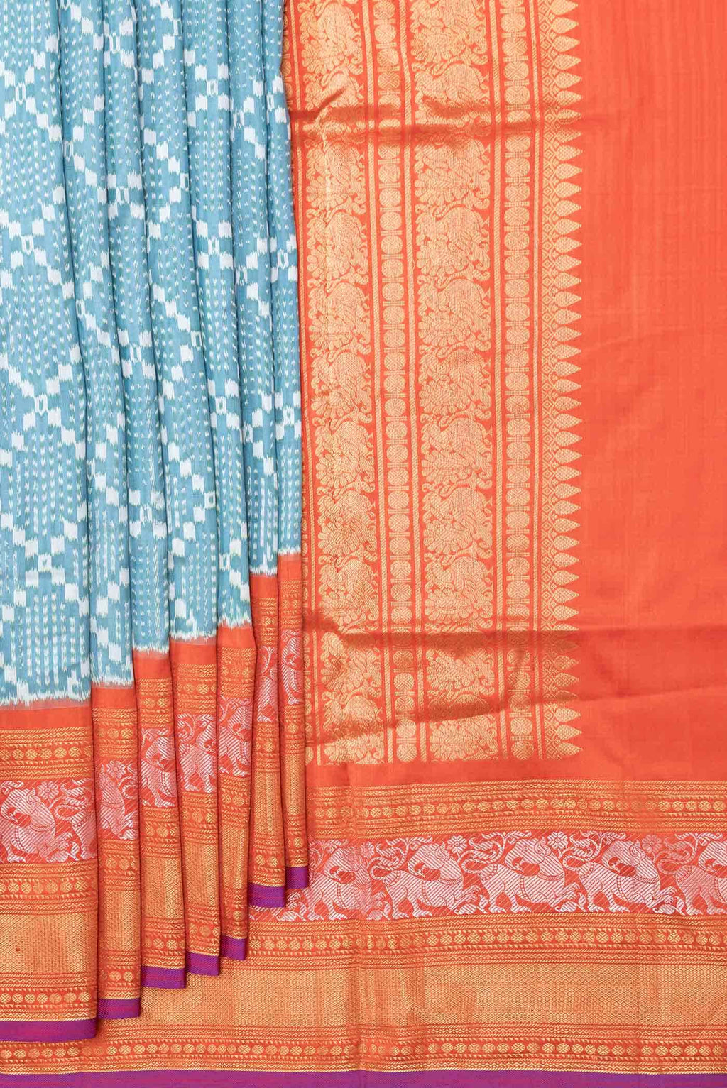 Grey Dual Tone Double Ikat Saree