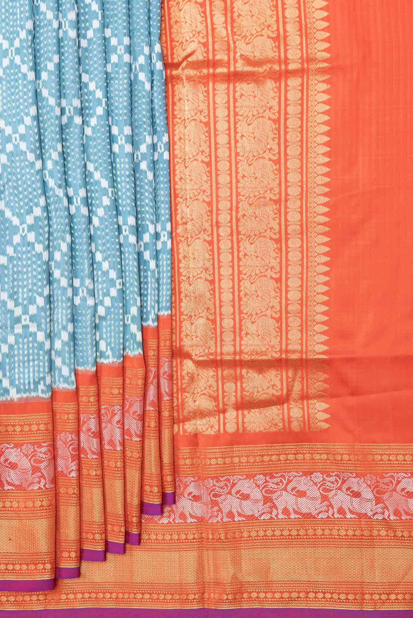 Grey Dual Tone Double Ikat Saree