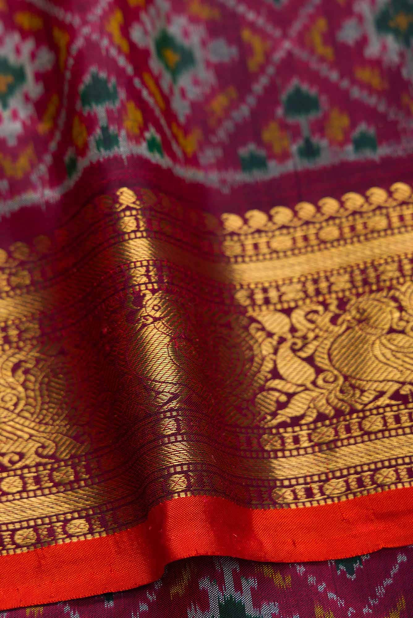Pure Silk Pure Zari Red Dual Tone Double Ikat Saree