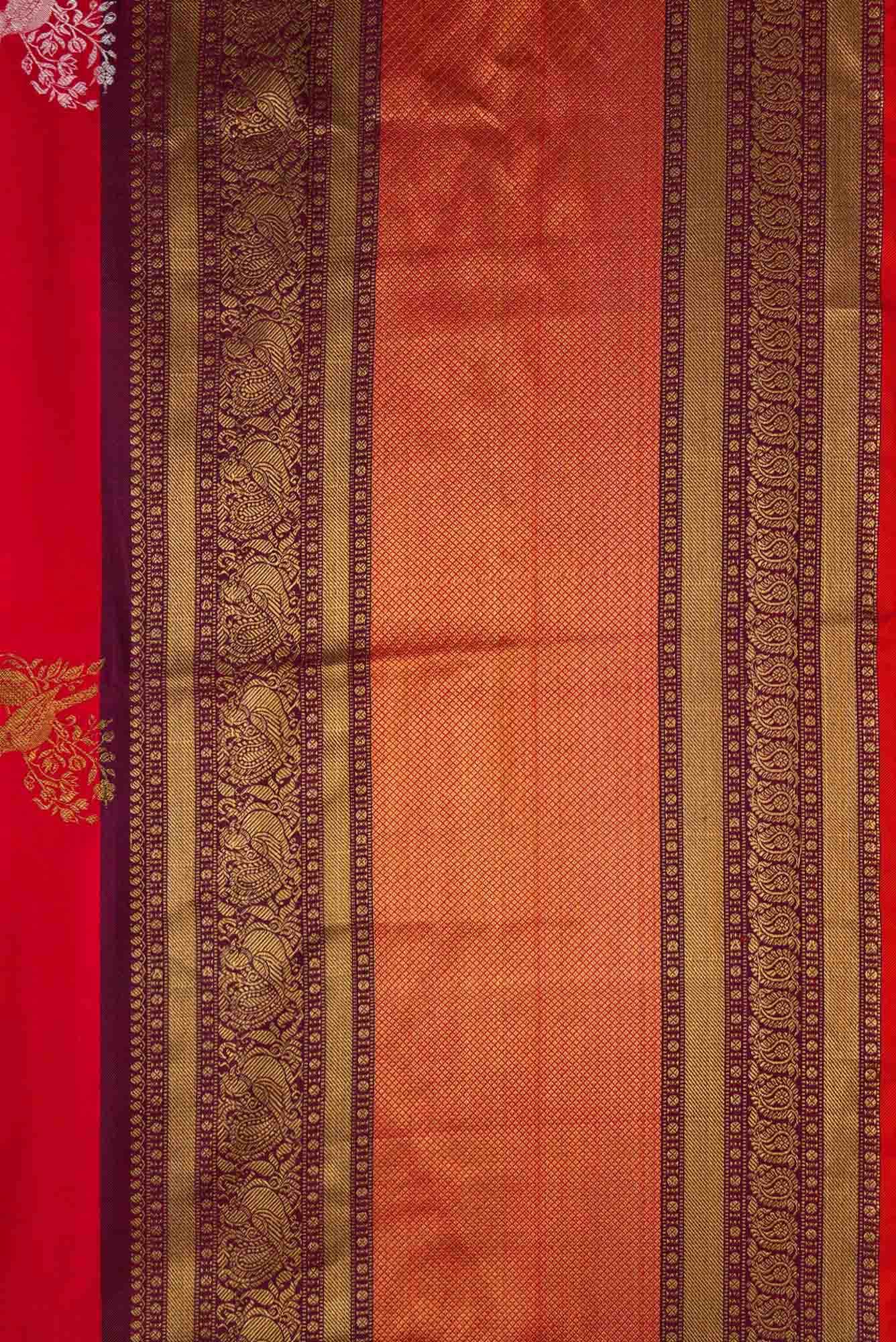 Pure Silk Pure Zari Red Dual Tone Double Ikat Saree