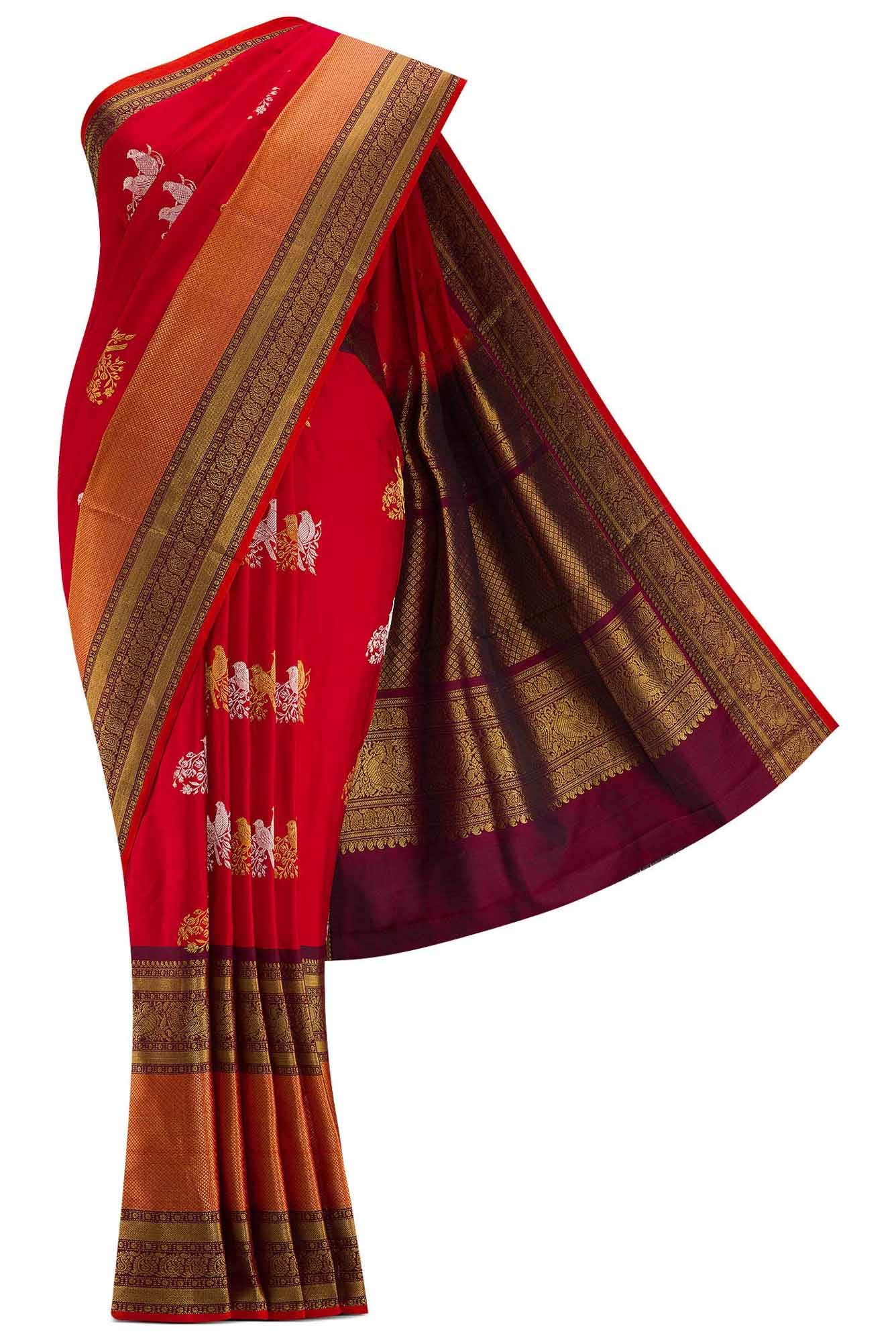 Pure Silk Pure Zari Red Dual Tone Double Ikat Saree