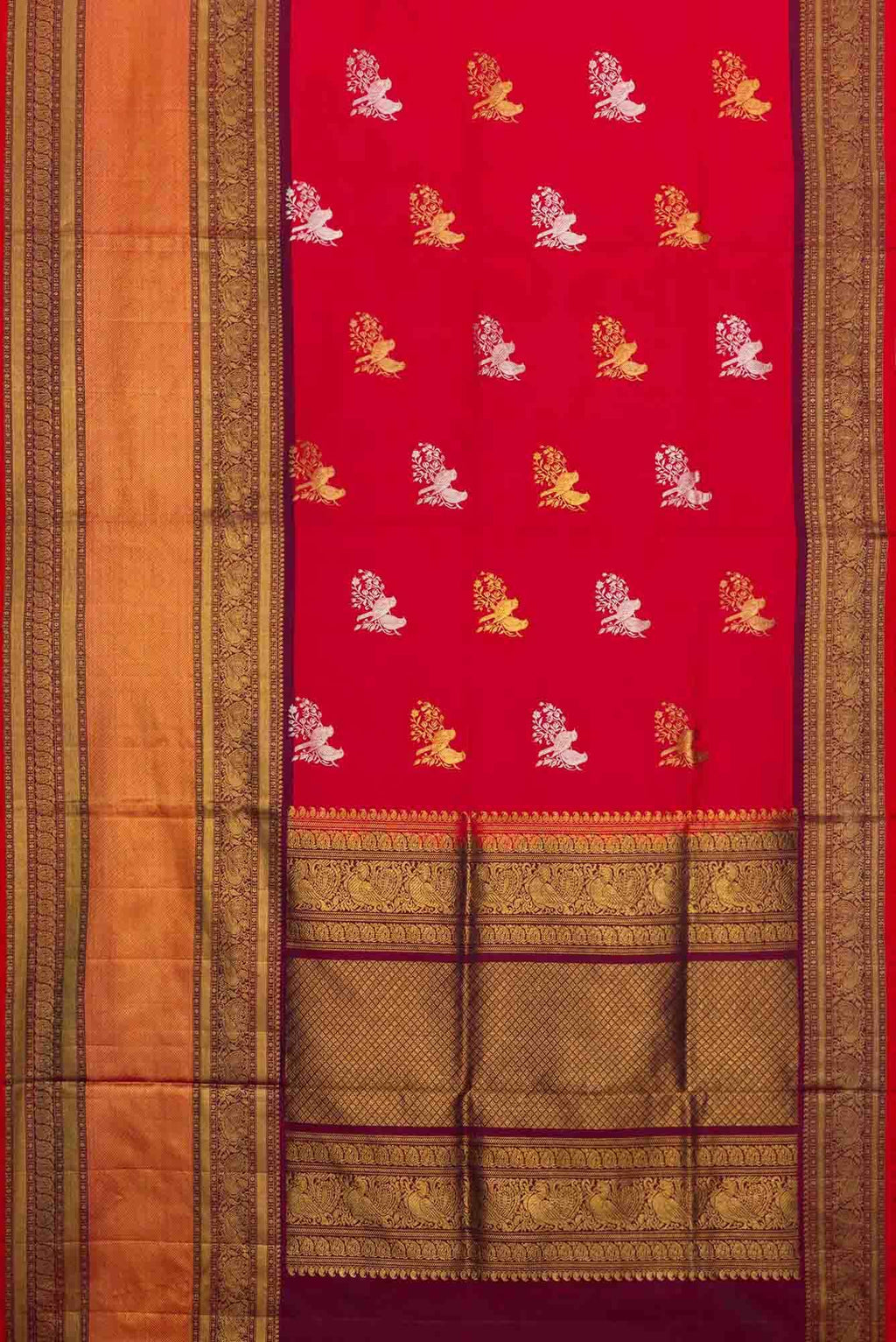 Pure Silk Pure Zari Red Dual Tone Double Ikat Saree
