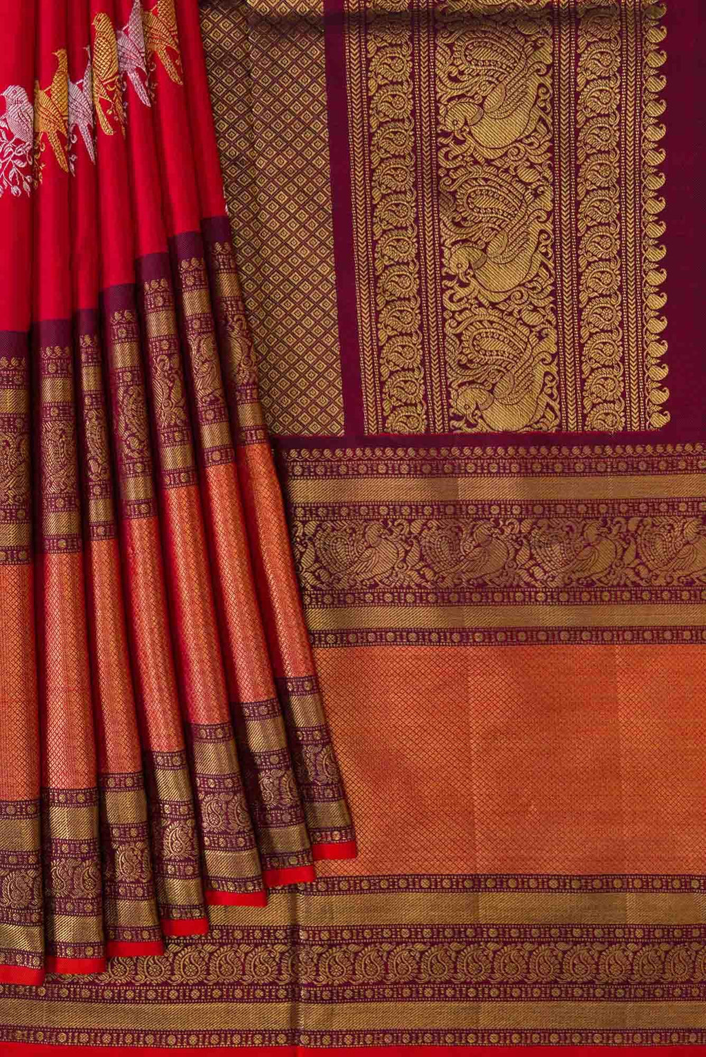 Pure Silk Pure Zari Red Dual Tone Double Ikat Saree