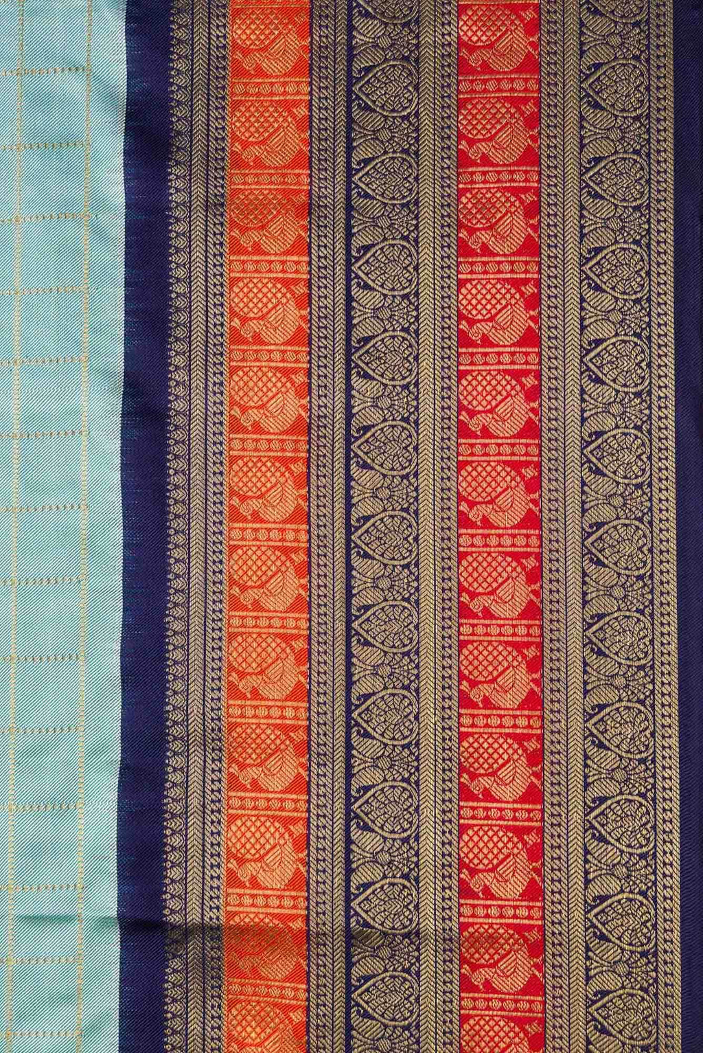 Pure Silk Pure Zari Sky Blue Dual Tone Double Ikat Saree