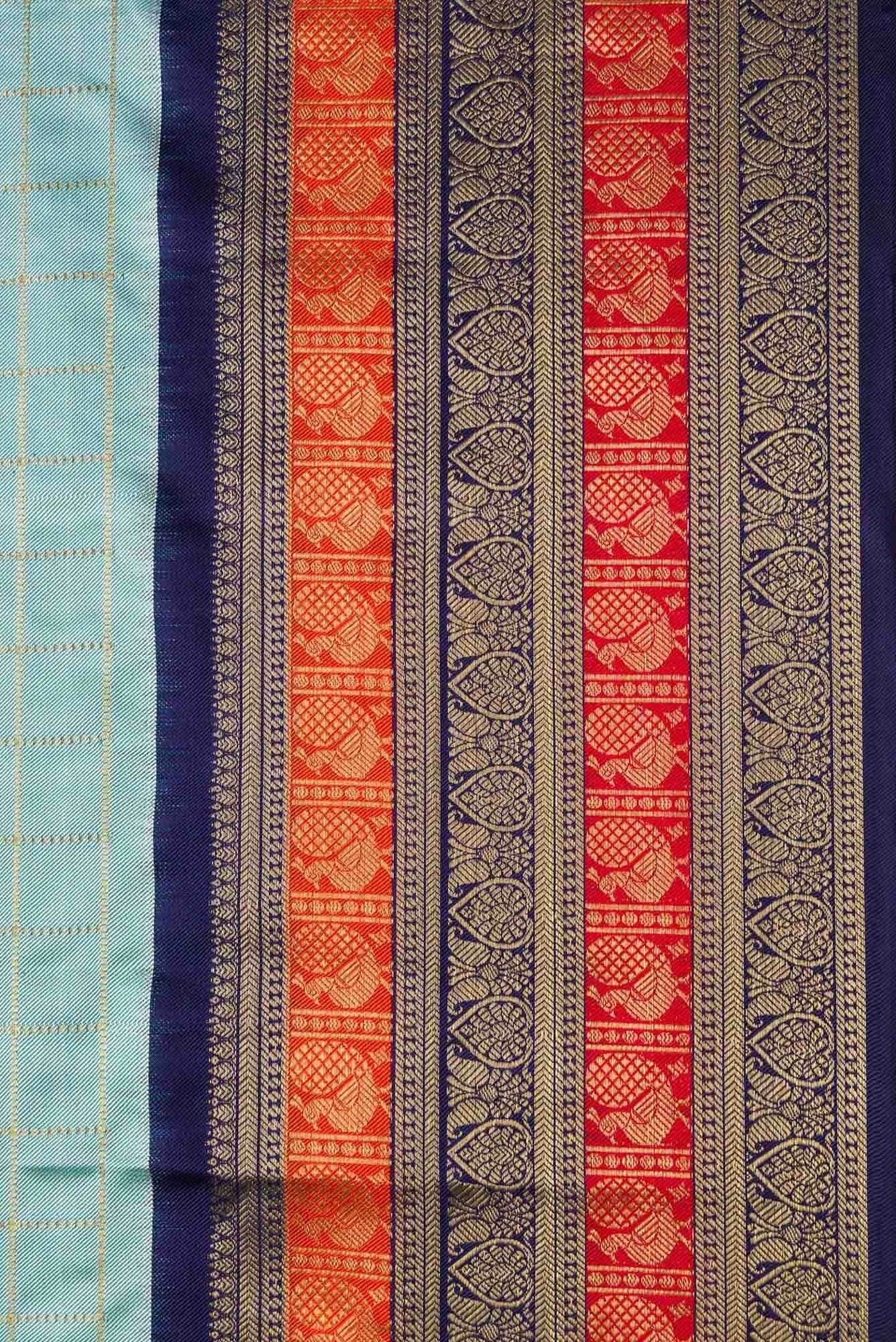 Pure Silk Pure Zari Sky Blue Dual Tone Double Ikat Saree