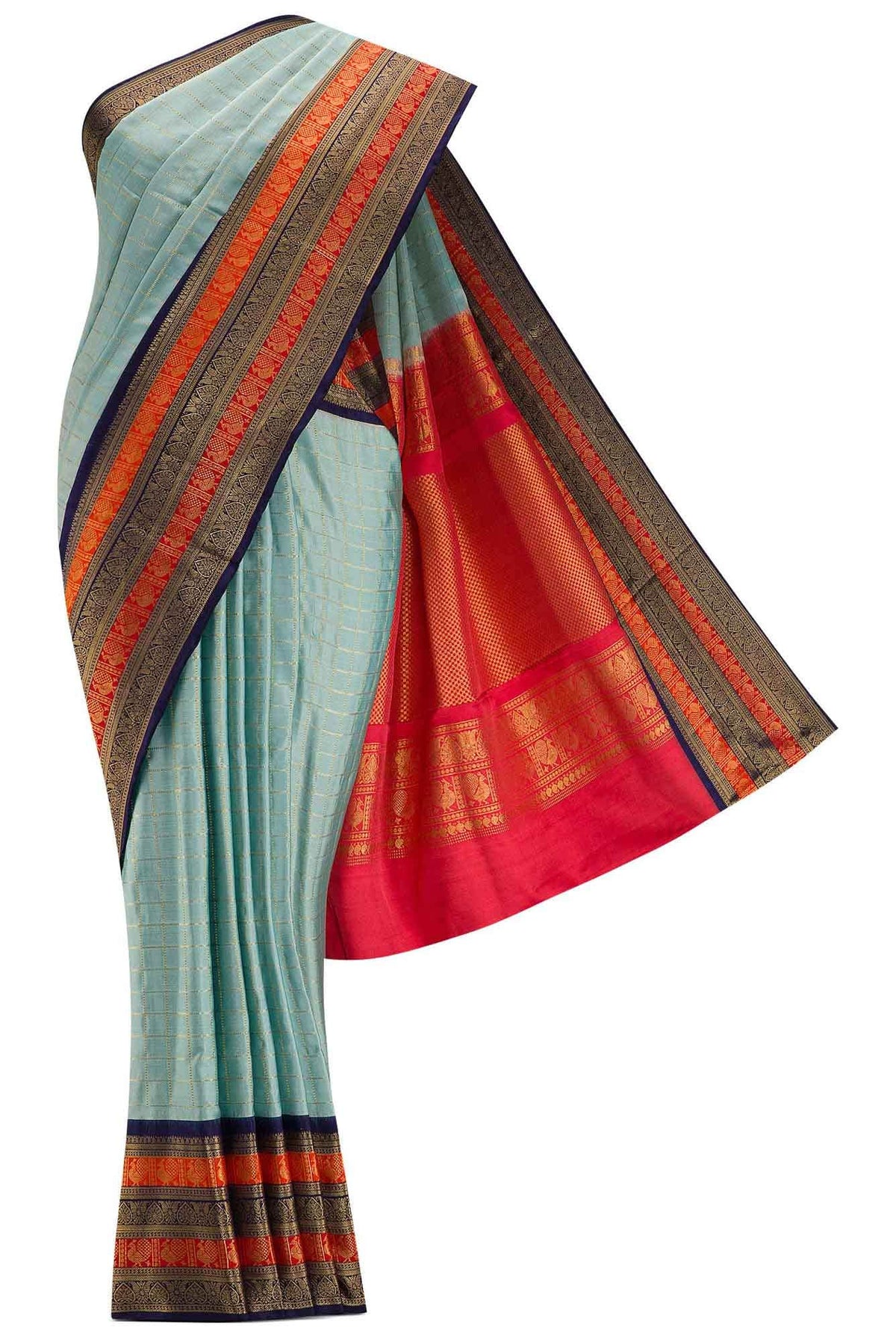 Pure Silk Pure Zari Sky Blue Double Ikat Saree