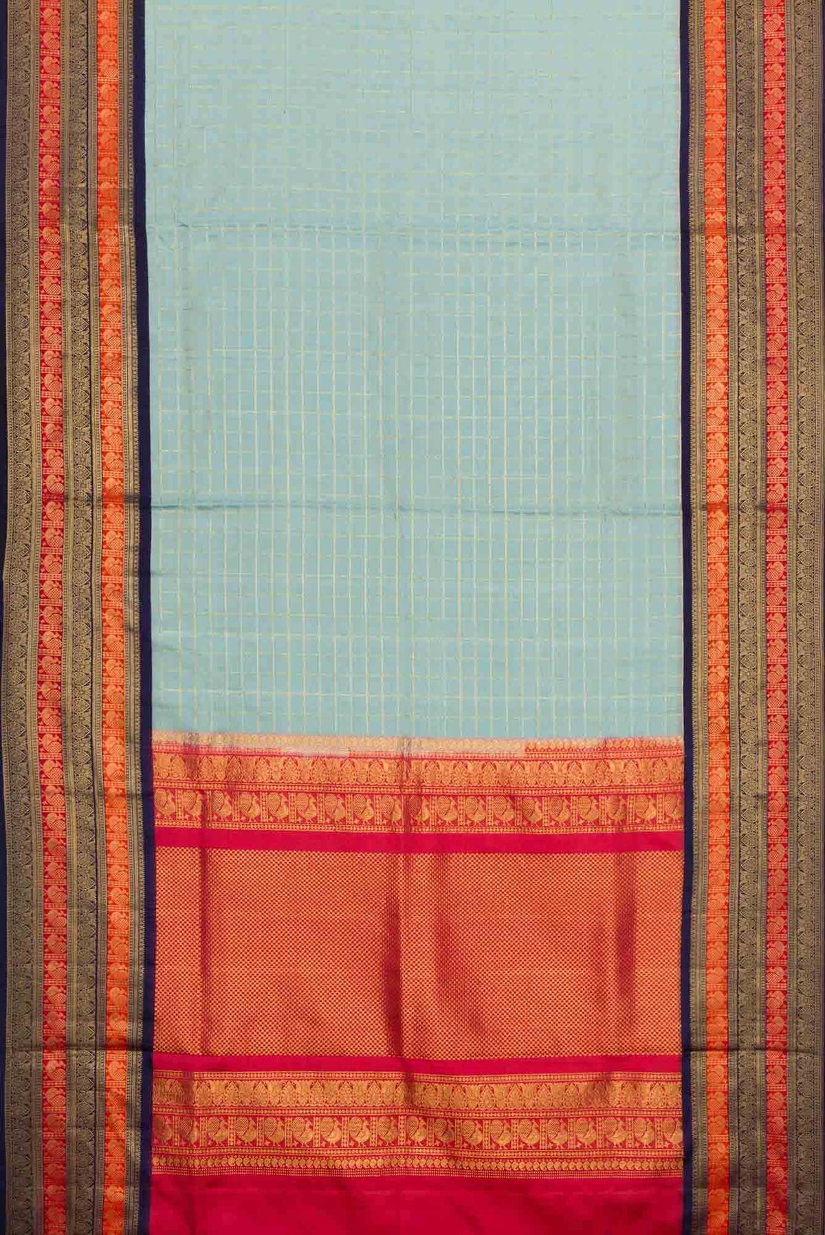 Pure Silk Pure Zari Sky Blue Double Ikat Saree