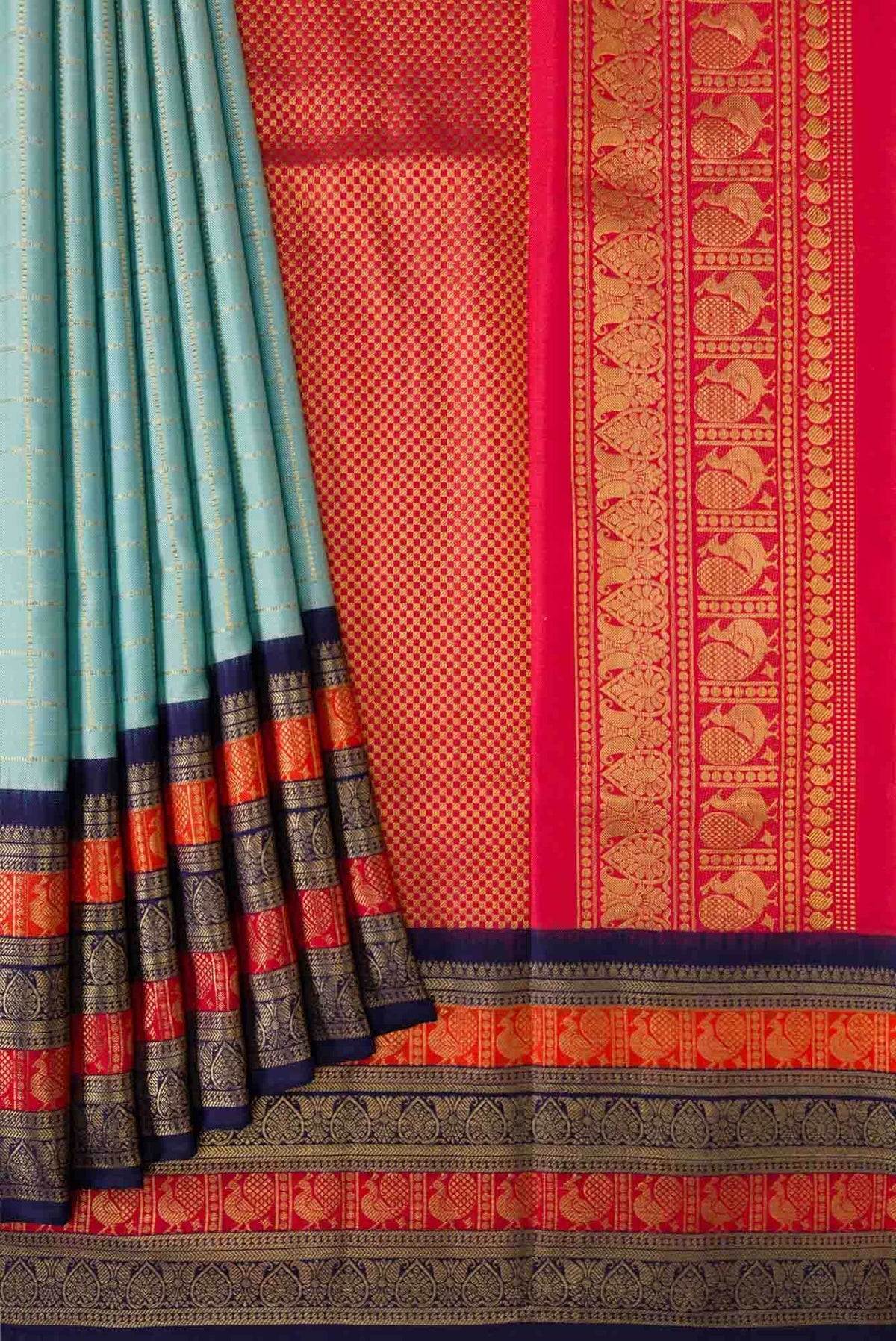 Pure Silk Pure Zari Sky Blue Double Ikat Saree