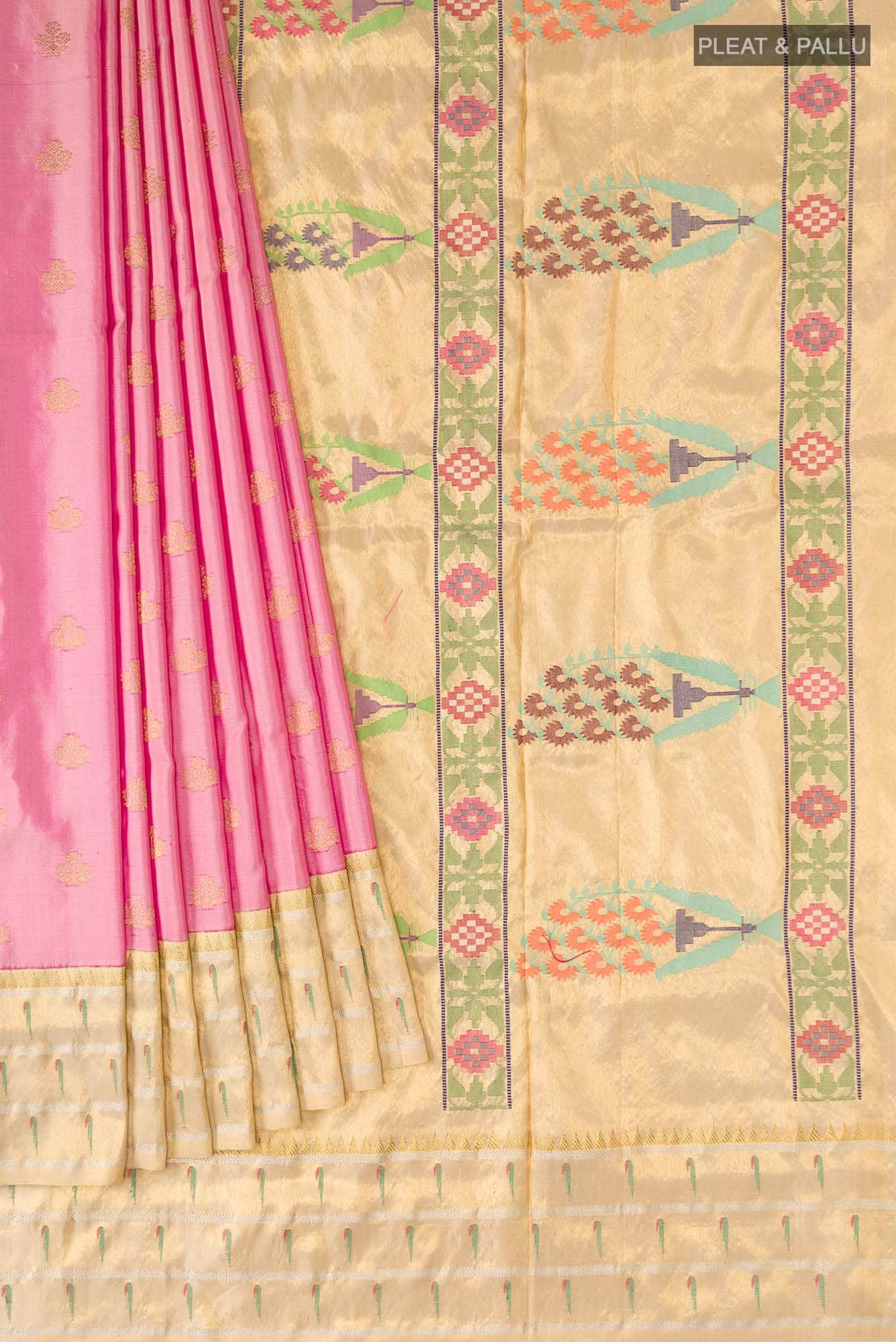 Pure Silk Pure Zari Pink Paithani Saree