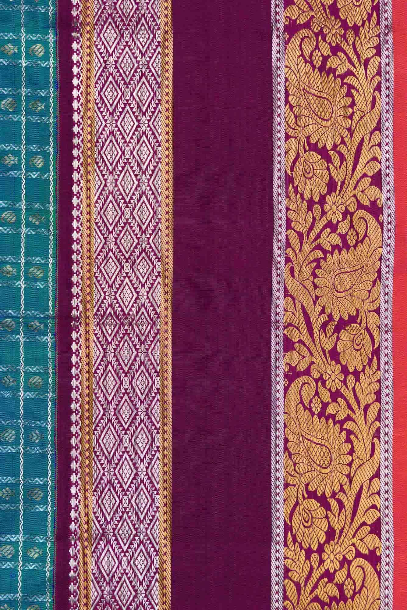 Pure Silk Pure Zari Peacock Blue Dual Tone Kanchipuram Saree