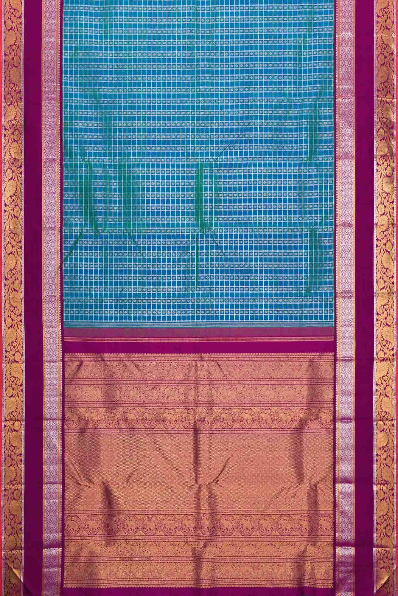Pure Silk Pure Zari Peacock Blue Dual Tone Kanchipuram Saree