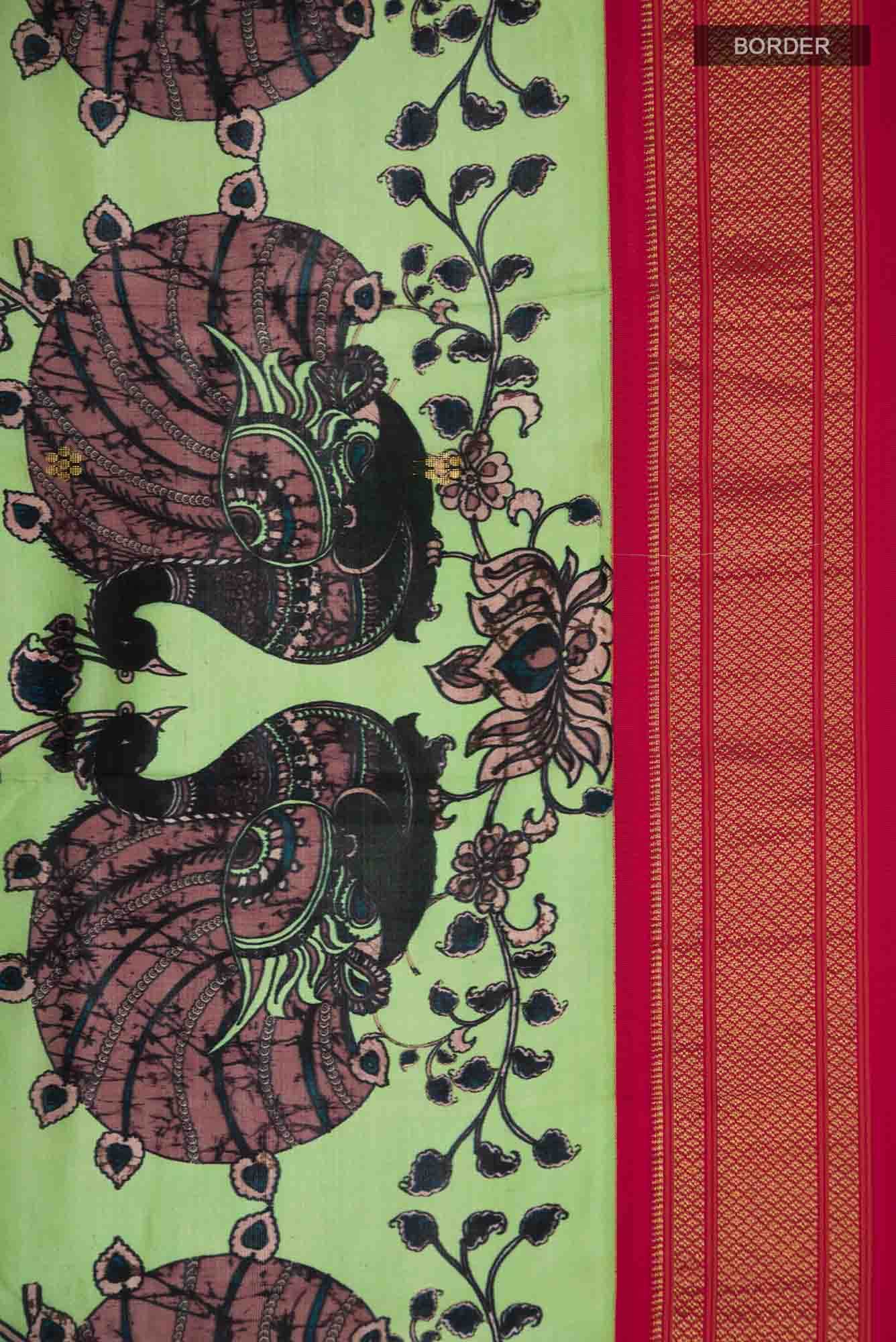 Green Printed Silk Saree